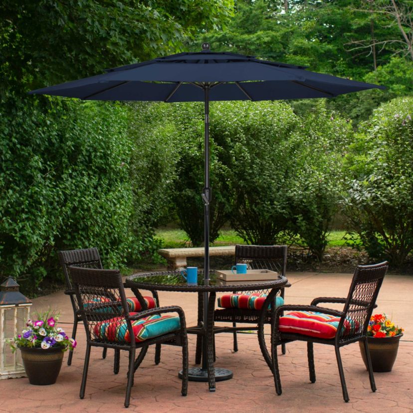 9.75ft Outdoor Patio Market Umbrella with Hand Crank and Tilt  Navy Blue