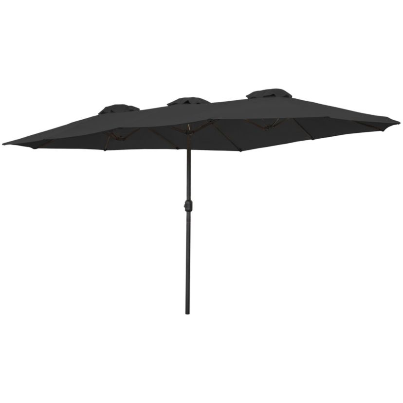 15 Outdoor Patio Market Umbrella with Hand Crank  Black