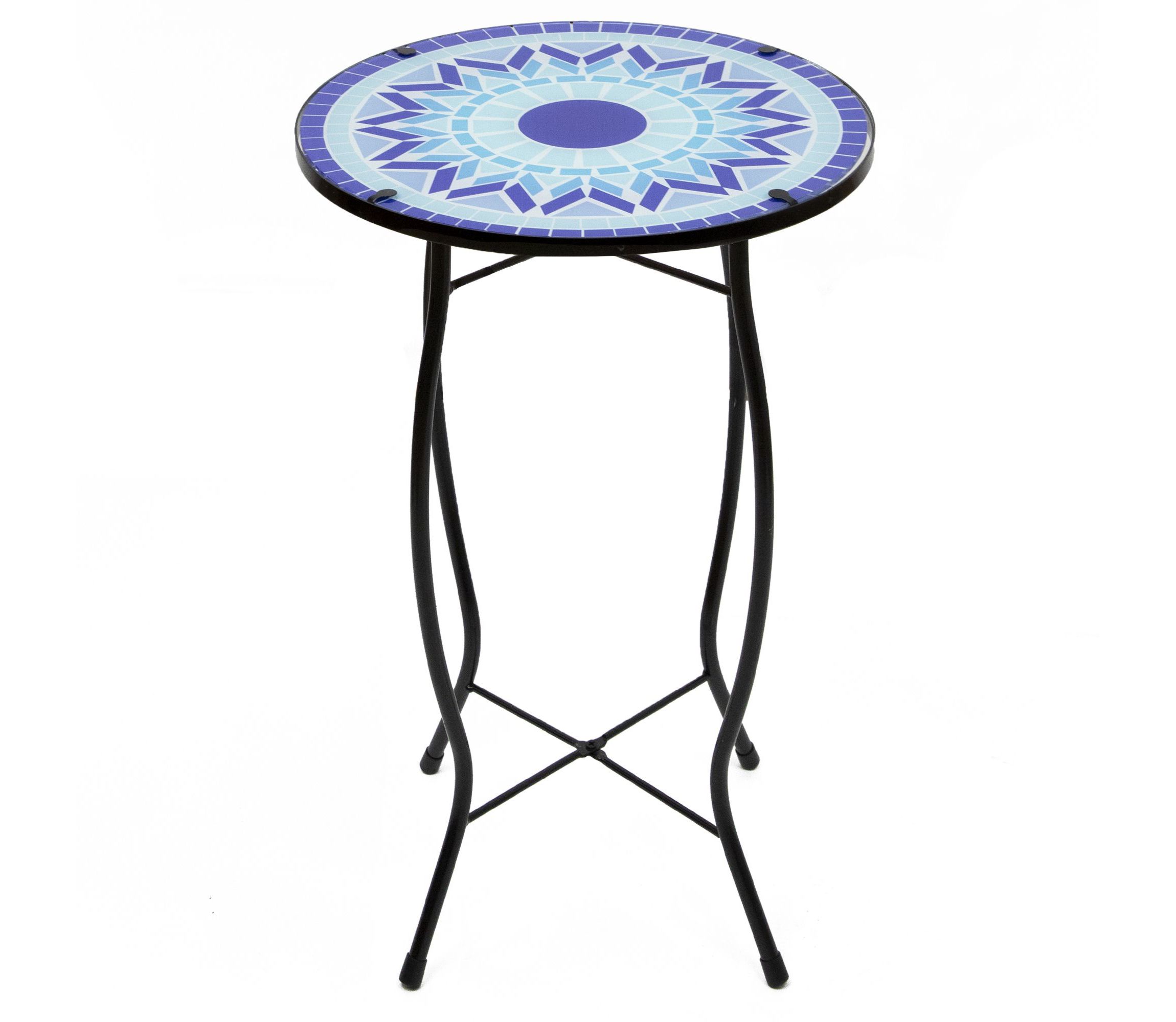 19" Blue Sun Mosaic Glass Patio Side Table