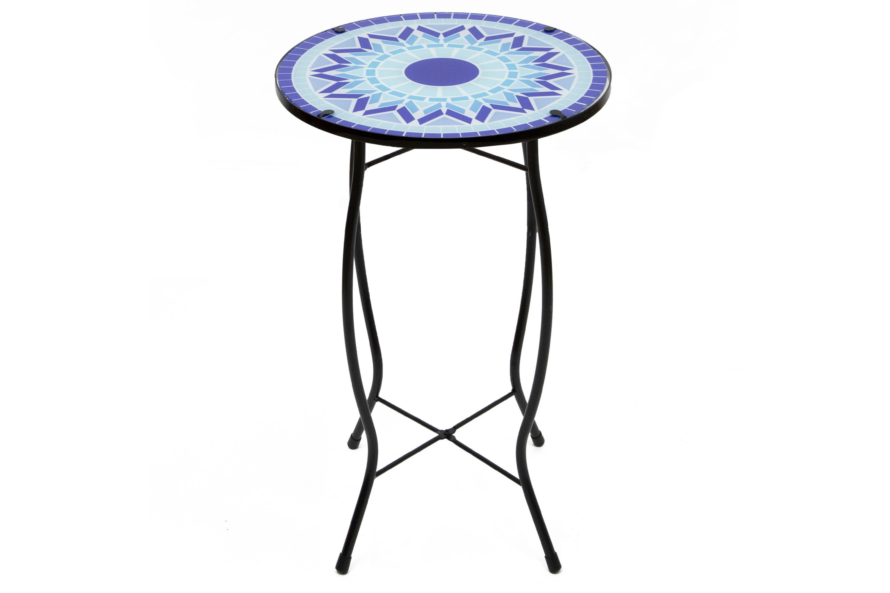 19" Blue Sun Mosaic Glass Patio Side Table