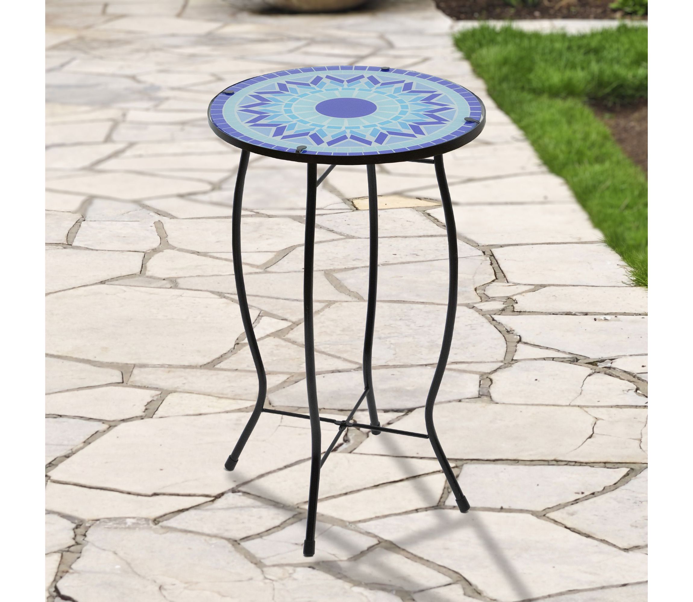 19" Blue Sun Mosaic Glass Patio Side Table