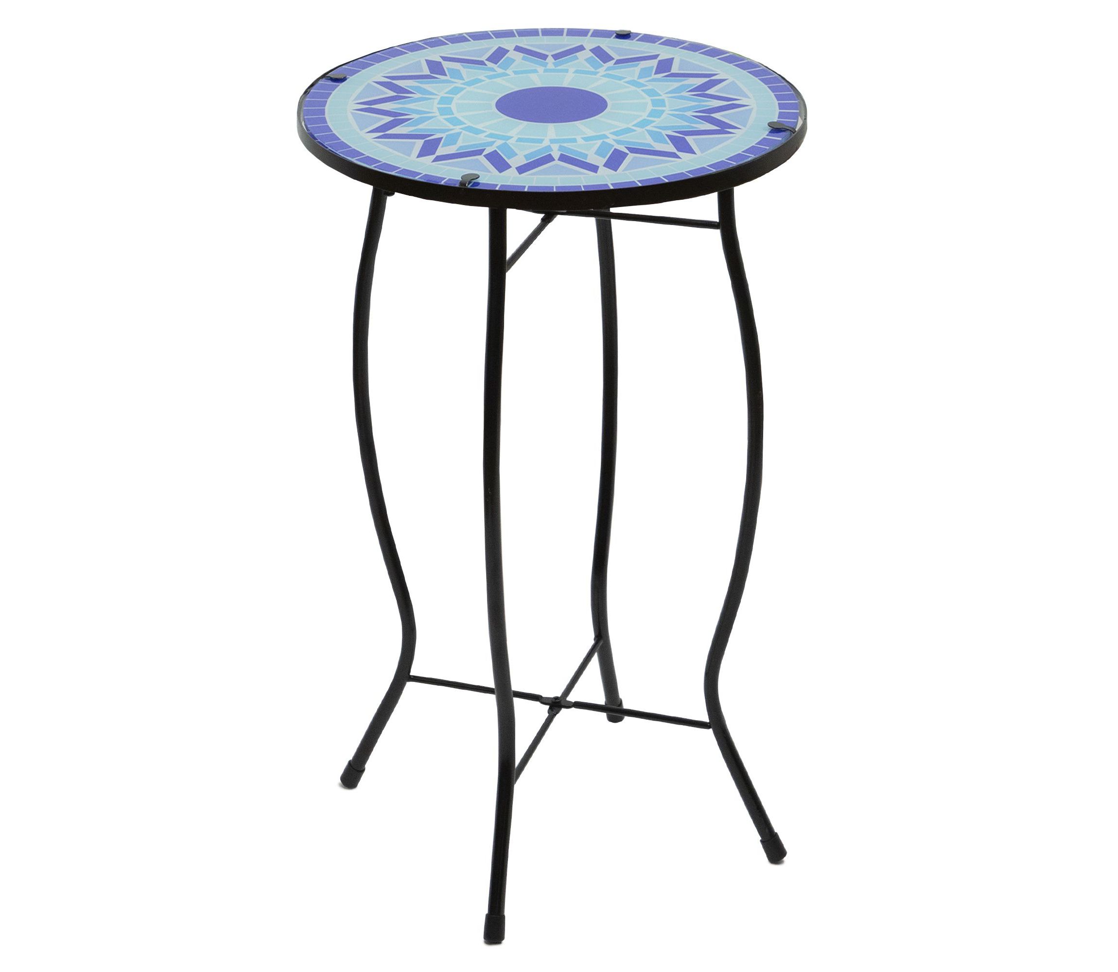 19" Blue Sun Mosaic Glass Patio Side Table