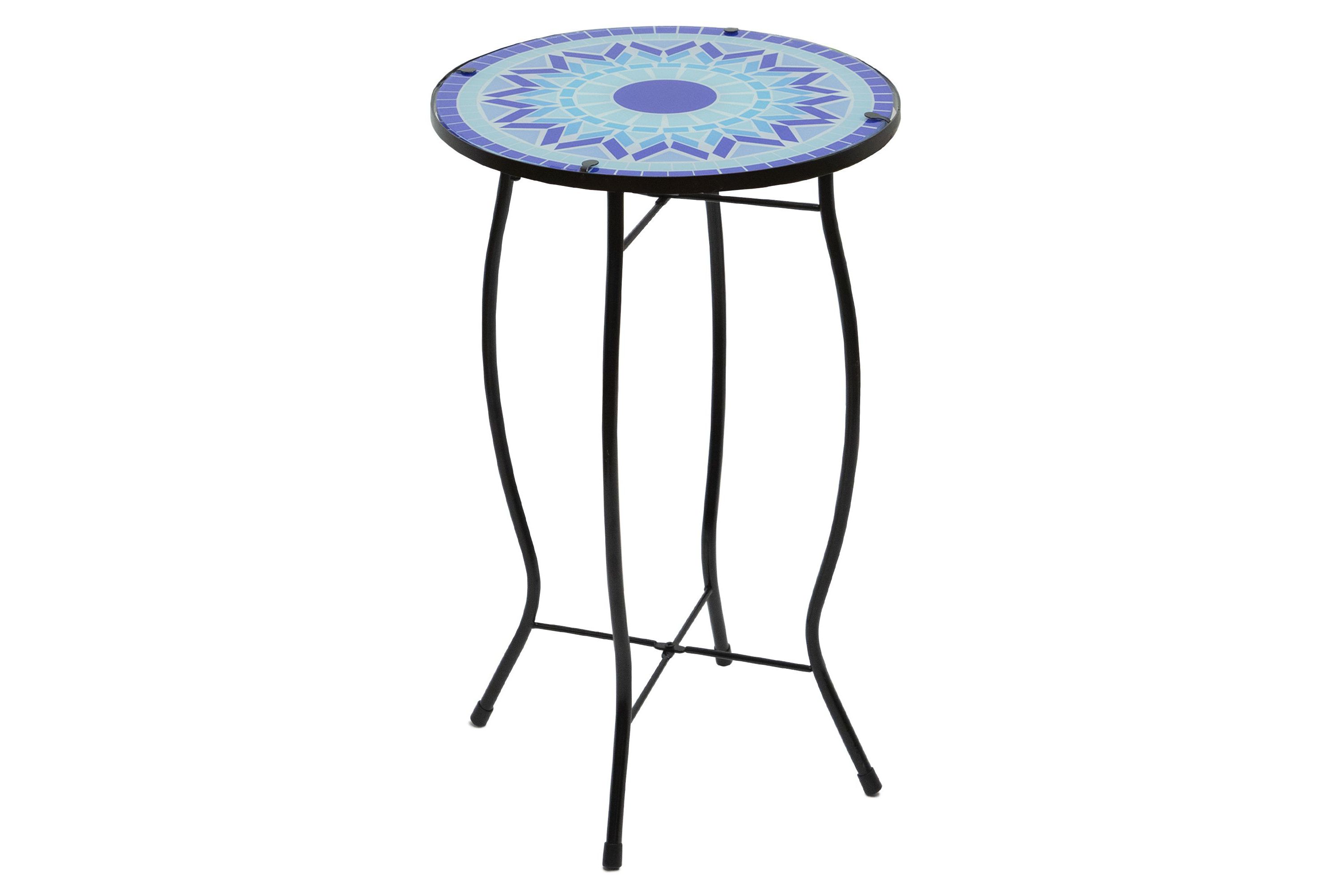 19" Blue Sun Mosaic Glass Patio Side Table