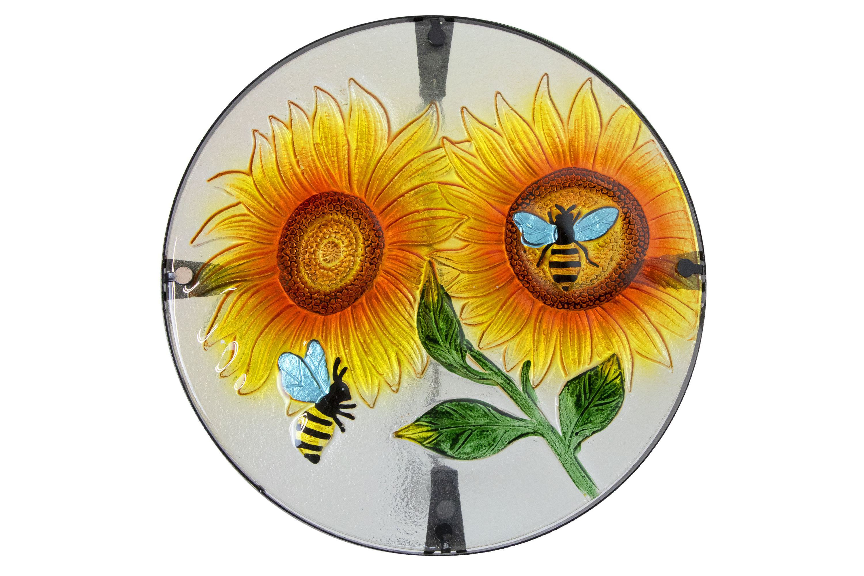 19" Sunflower and Bumblebee Glass Patio Side Table