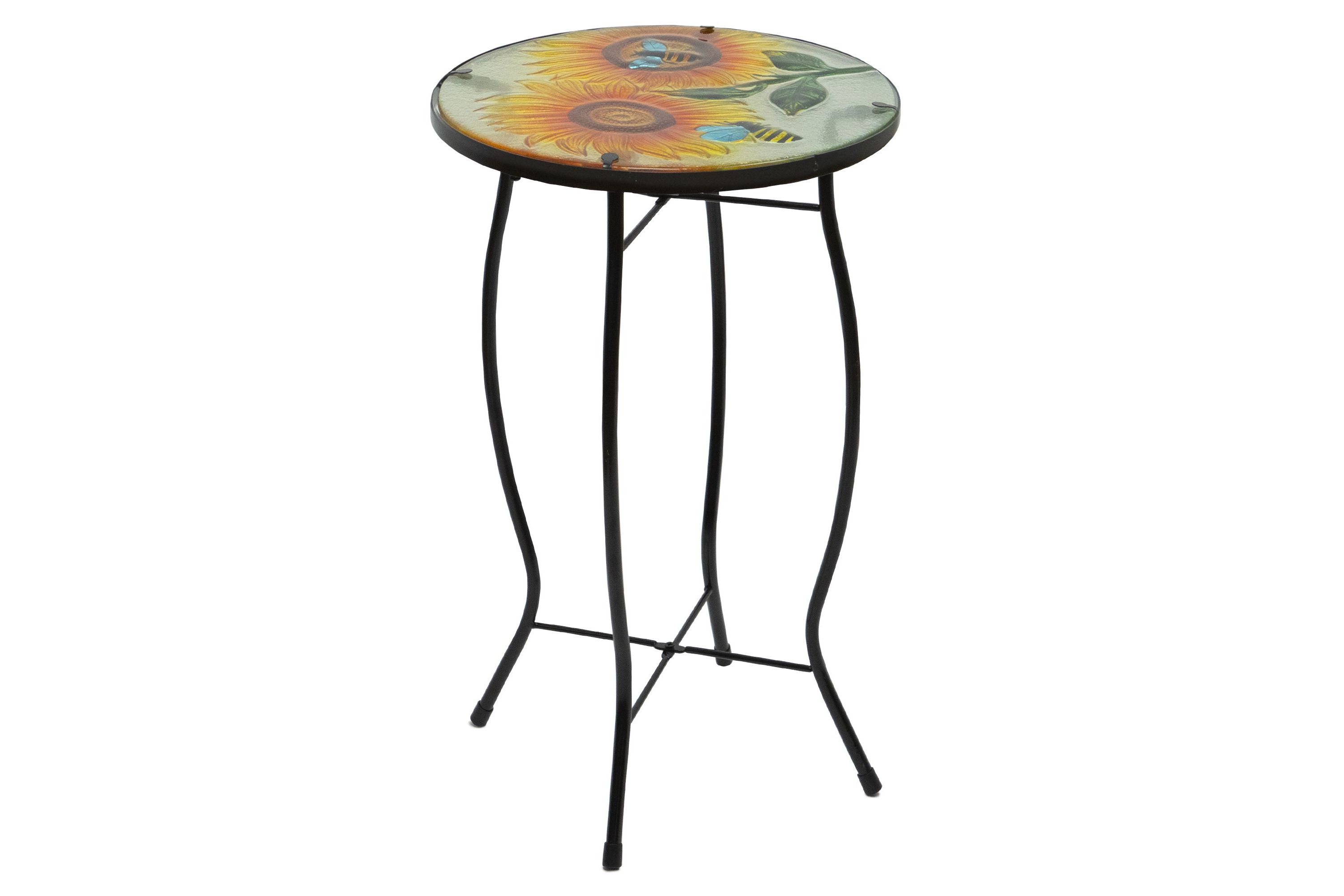 19" Sunflower and Bumblebee Glass Patio Side Table