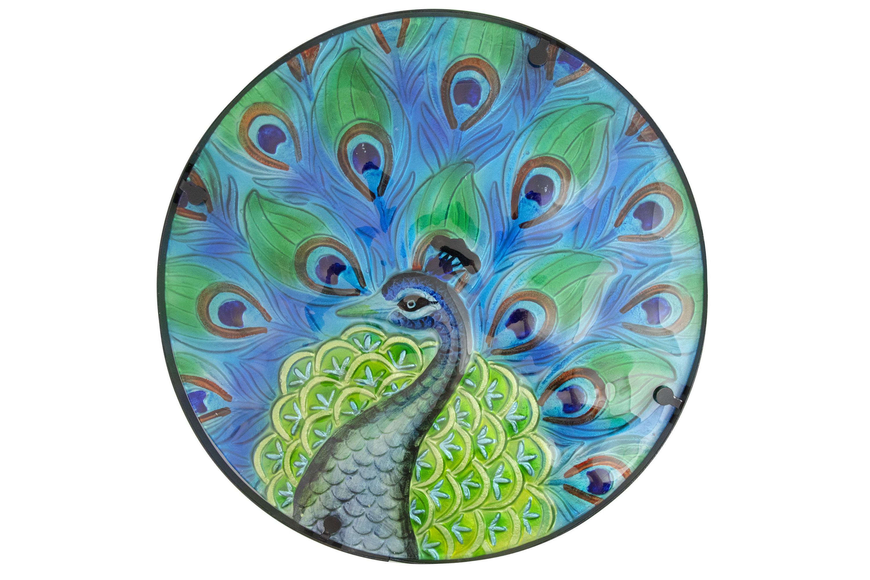 19" Blue and Green Peacock Glass Patio Side Table