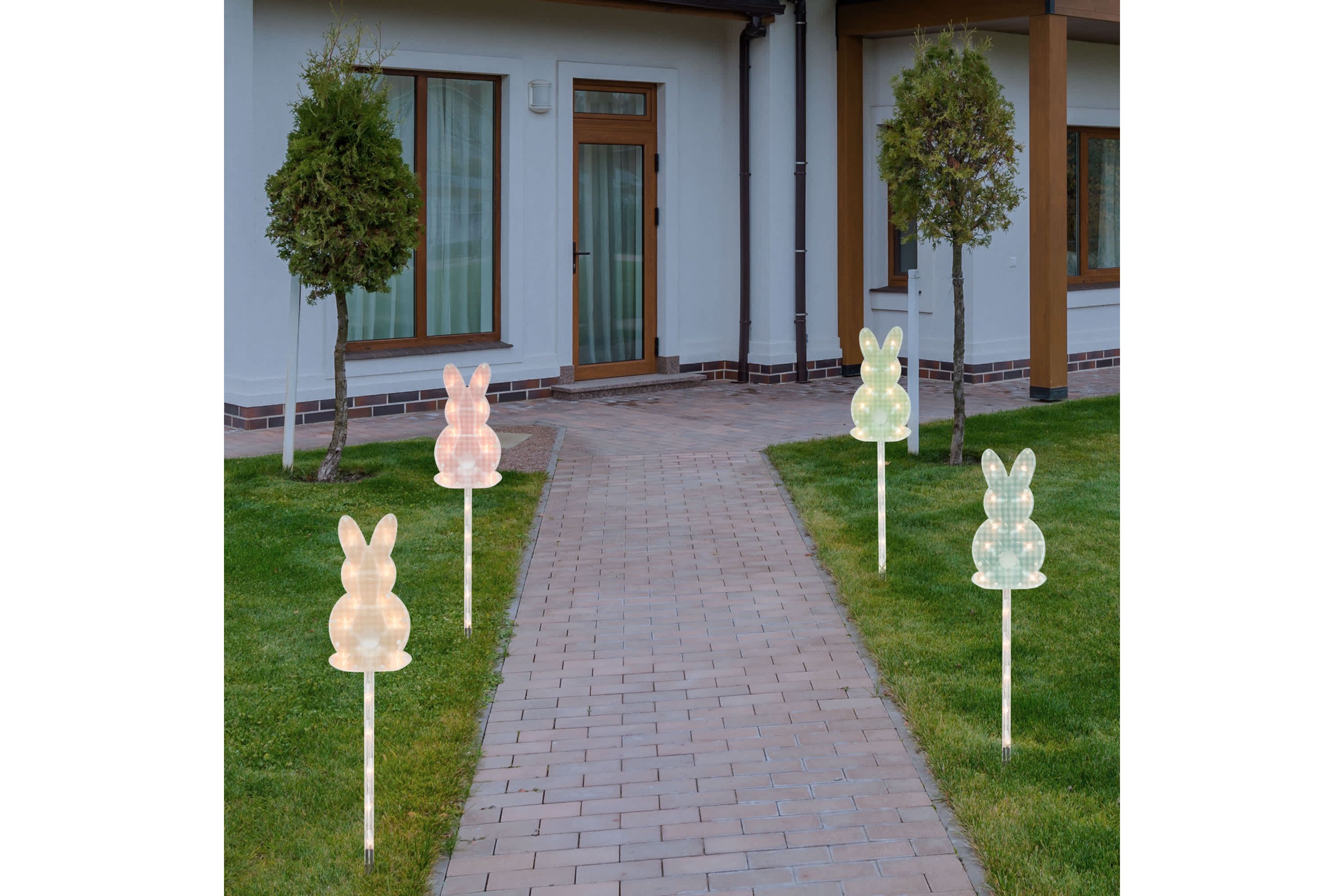 Plaid Easter Bunny Pathway Marker Lawn Stakes - 28.5" - Set of 4