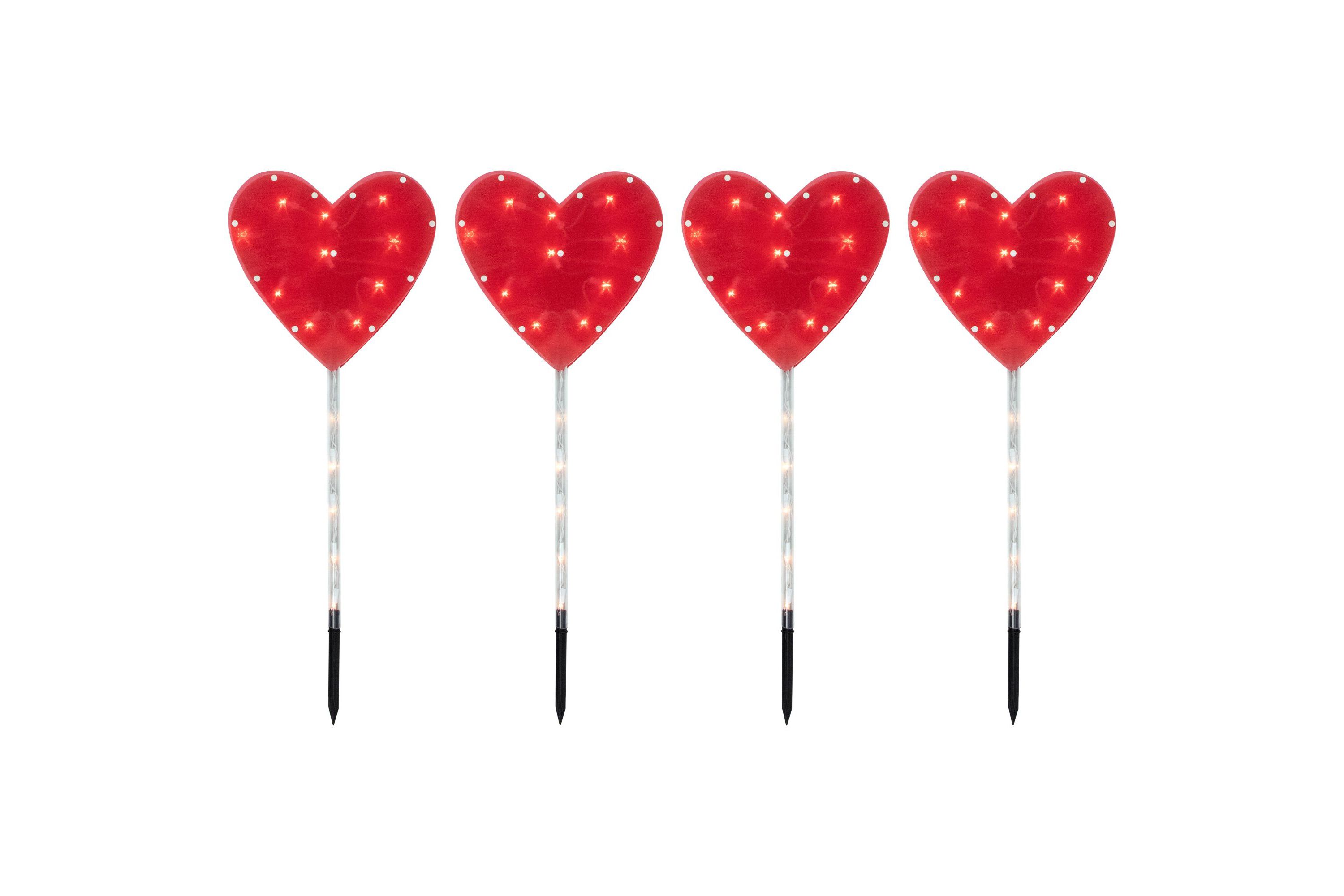 4ct Red Heart Valentines Day Pathway Marker Lawn Stakes  Clear Lights