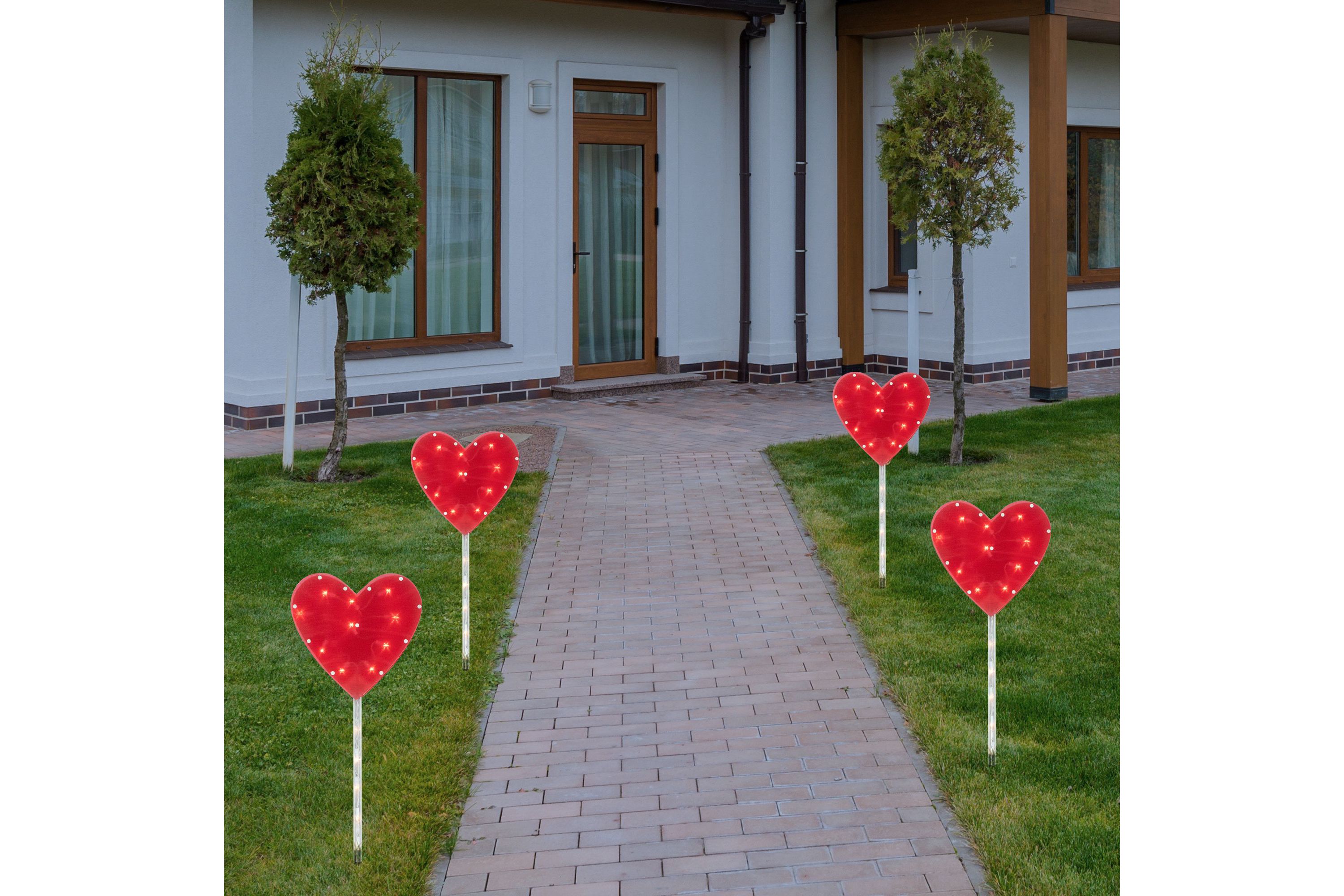 4ct Red Heart Valentines Day Pathway Marker Lawn Stakes  Clear Lights