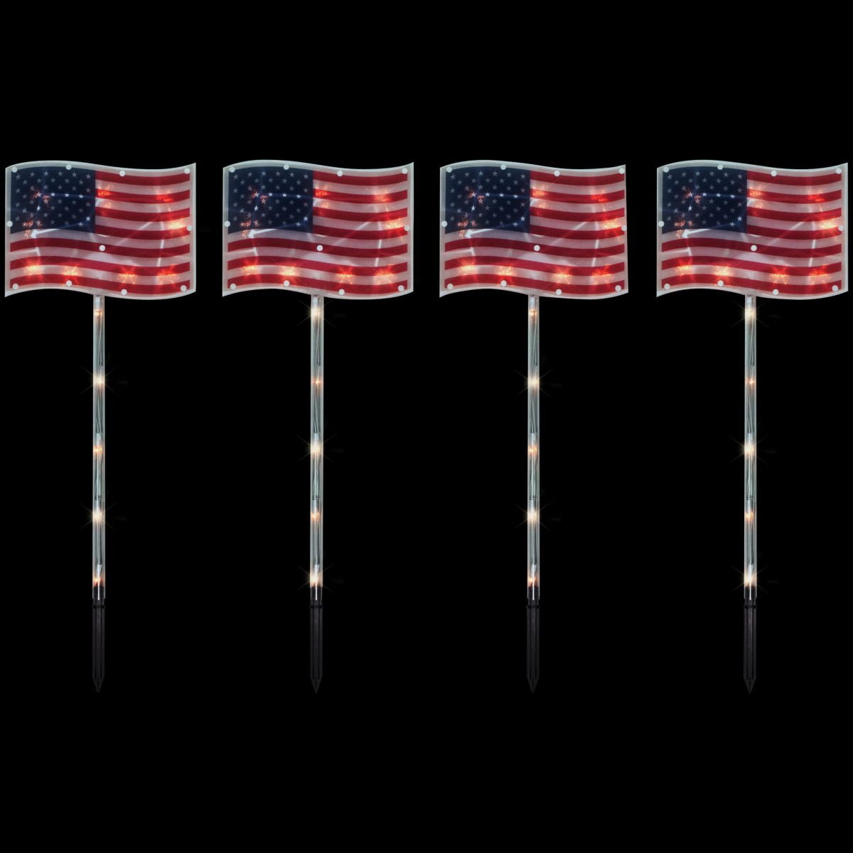 Lighted Patriotic Flags Pathway Marker Lawn Stakes - 28" - Clear Lights - 4ct