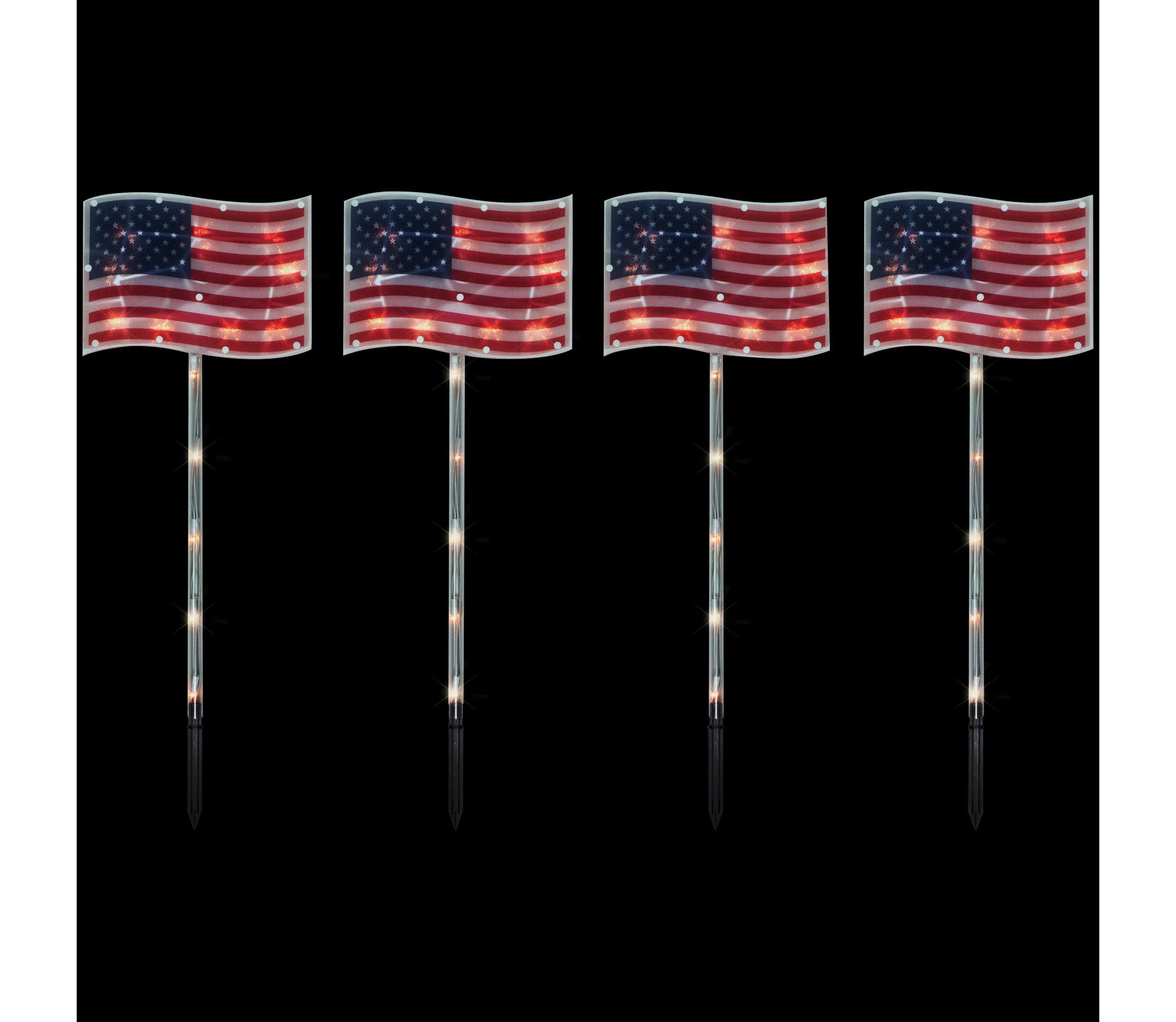 Lighted Patriotic Flags Pathway Marker Lawn Stakes - 28" - Clear Lights - 4ct