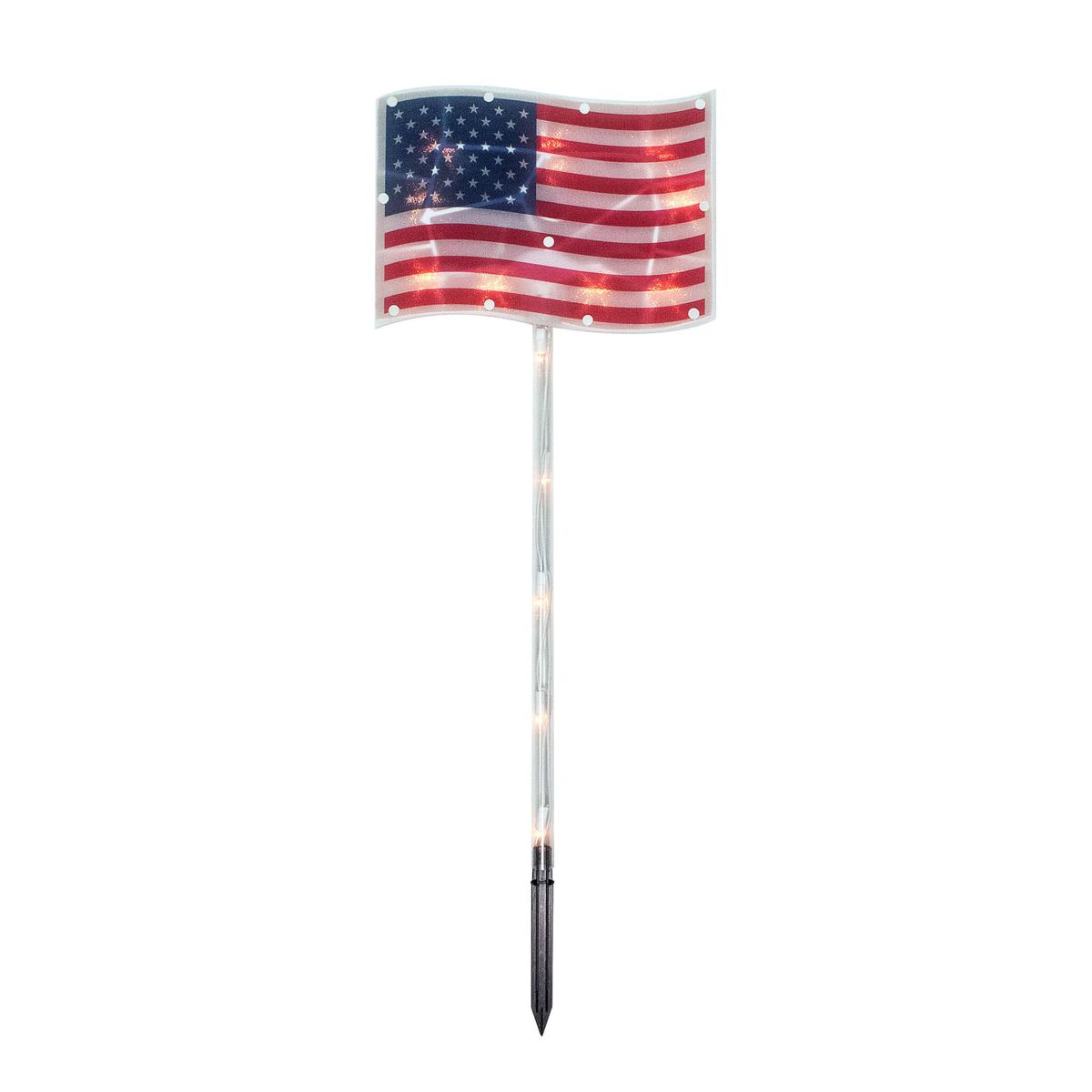 Lighted Patriotic Flags Pathway Marker Lawn Stakes - 28" - Clear Lights - 4ct