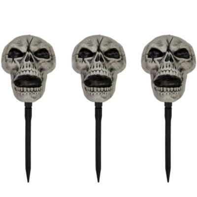 Set of 3 Skull Stakes Outdoor Yard Halloween Decorations