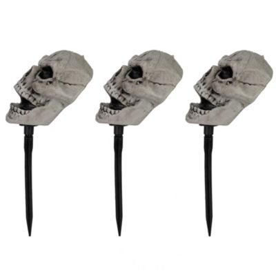 Set of 3 Skull Stakes Outdoor Yard Halloween Decorations
