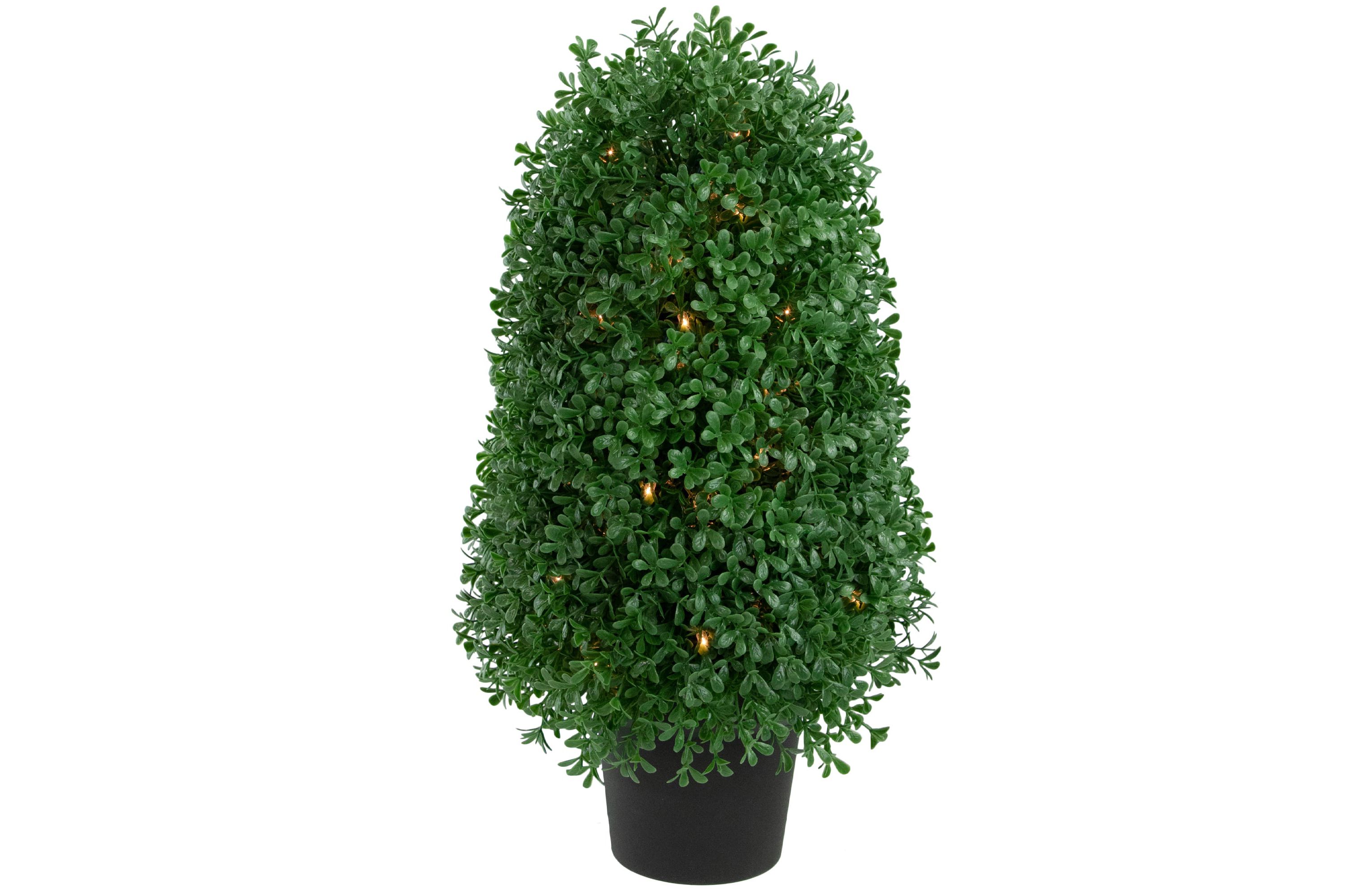 18" Pre-Lit Artificial Boxwood Cone Topiary Tree with Round Pot  Clear Lights