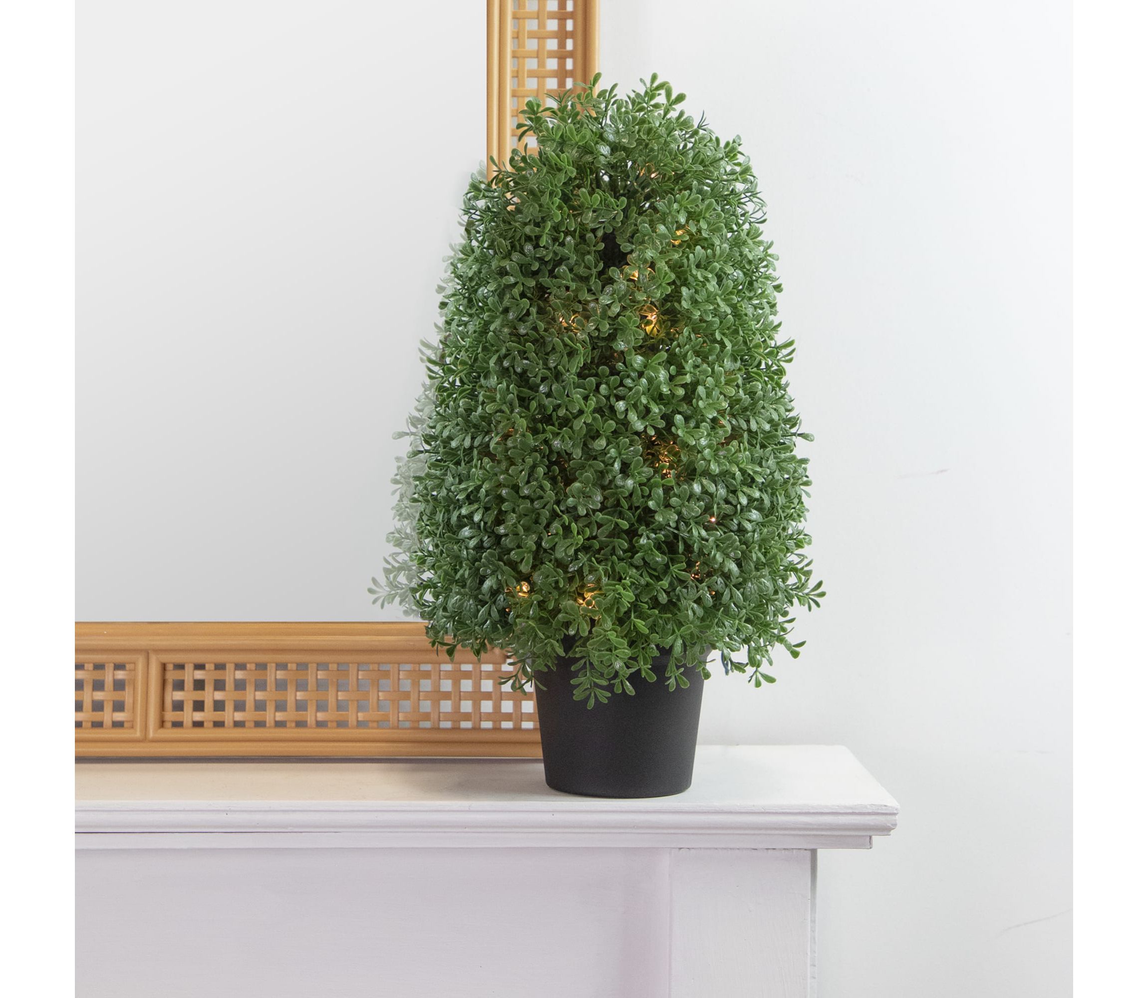 18" Pre-Lit Artificial Boxwood Cone Topiary Tree with Round Pot  Clear Lights