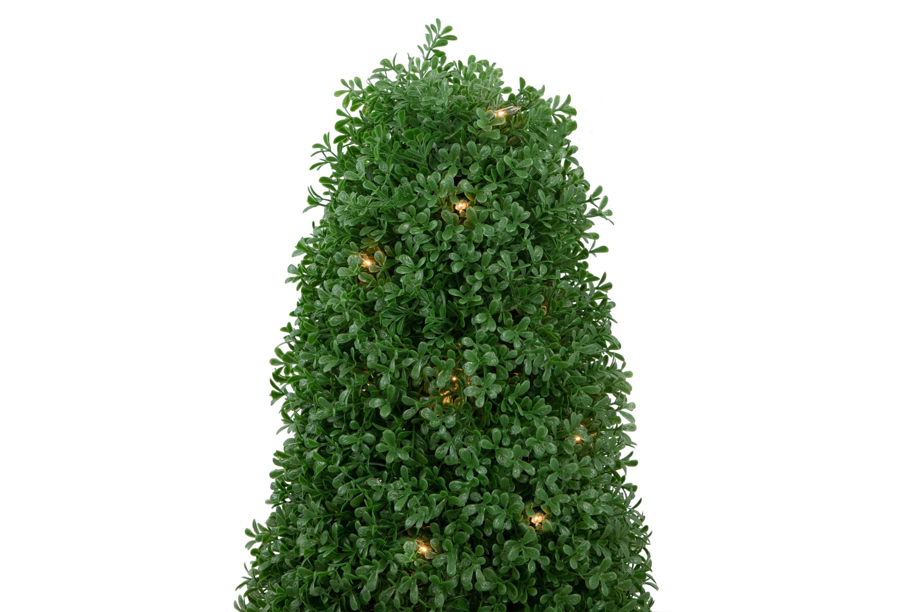 3 Pre-Lit Artificial Boxwood Cone Topiary Tree with Round Pot  Clear Lights