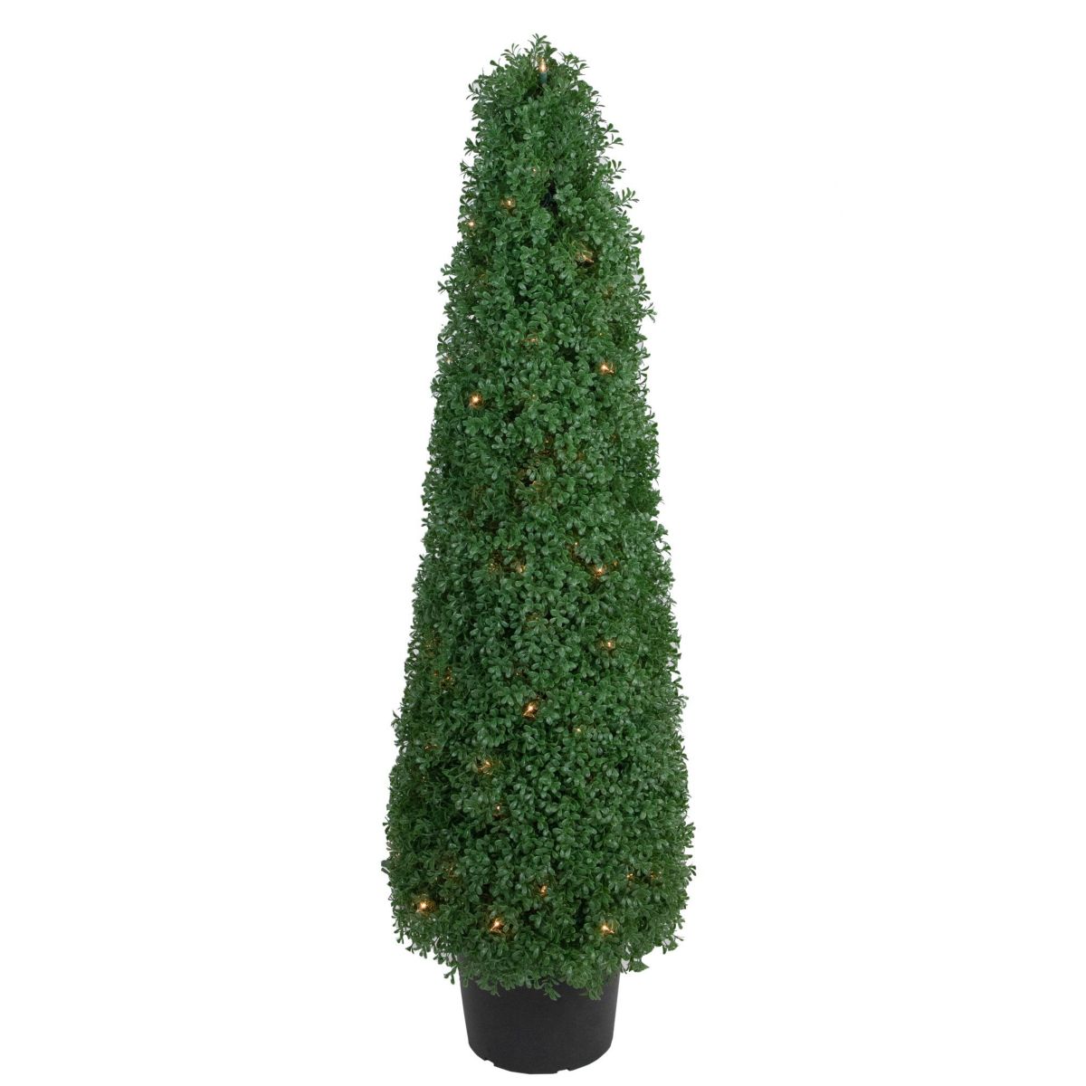 4 Pre-Lit Artificial Boxwood Cone Topiary Tree with Round Pot  Clear Lights