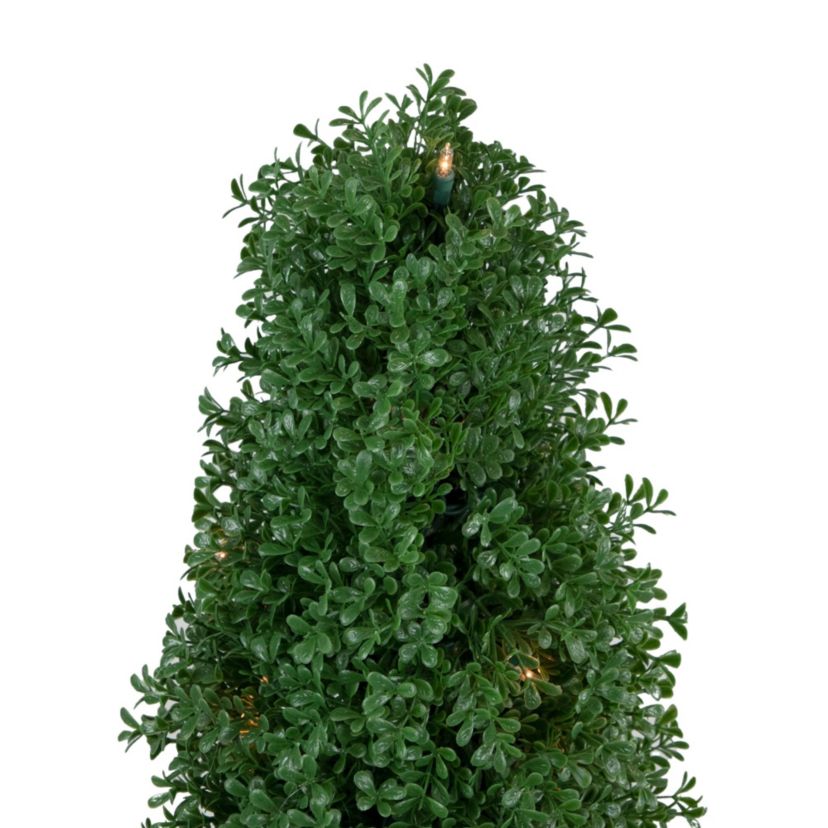 4 Pre-Lit Artificial Boxwood Cone Topiary Tree with Round Pot  Clear Lights