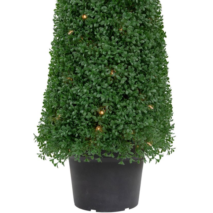 4 Pre-Lit Artificial Boxwood Cone Topiary Tree with Round Pot  Clear Lights