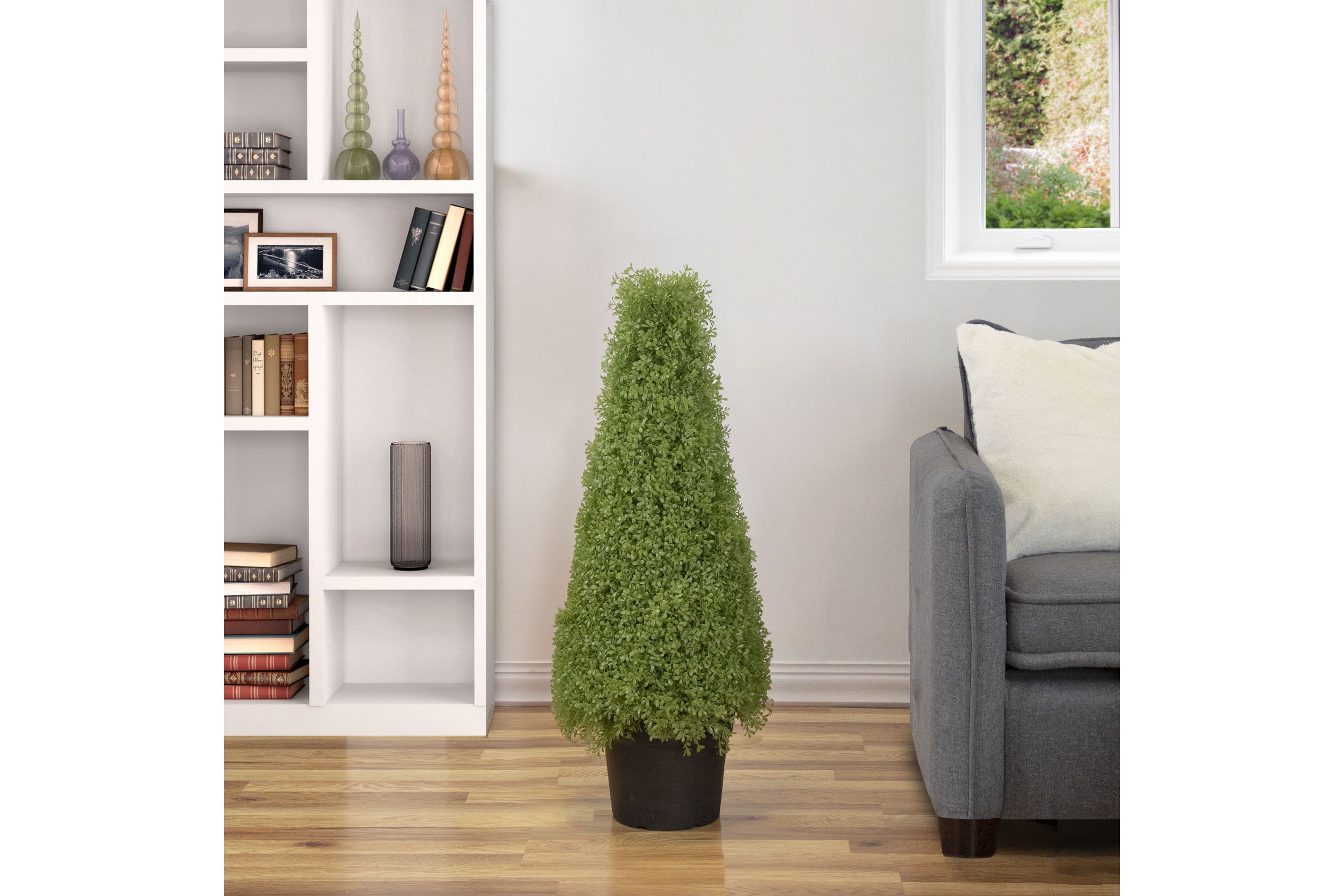 3 Artificial Boxwood Cone Topiary Tree with Round Pot  Unlit