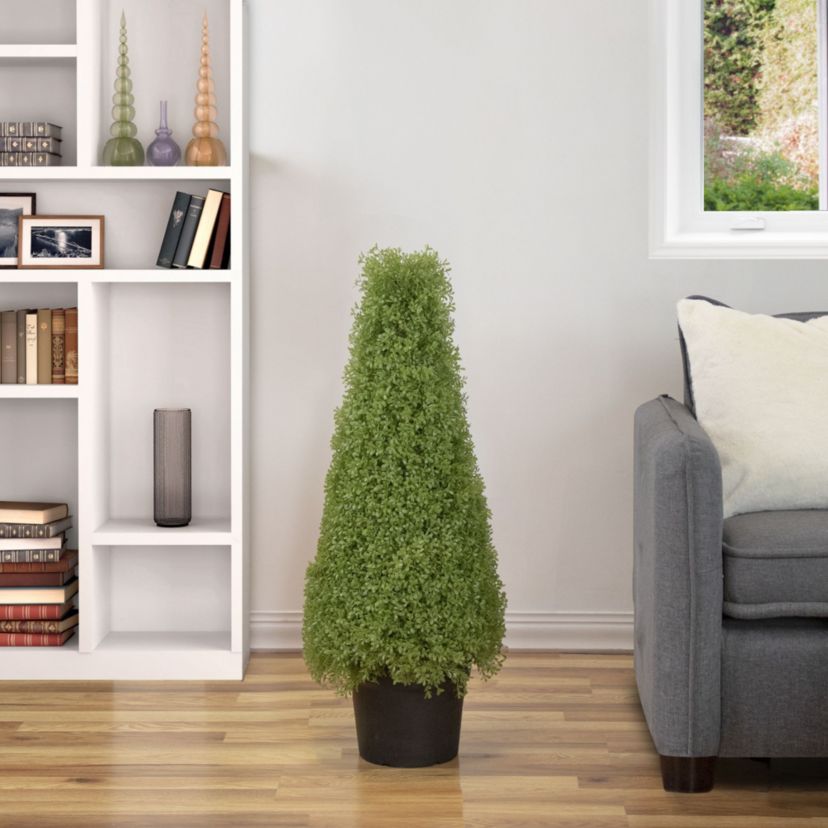 3 Artificial Boxwood Cone Topiary Tree with Round Pot  Unlit
