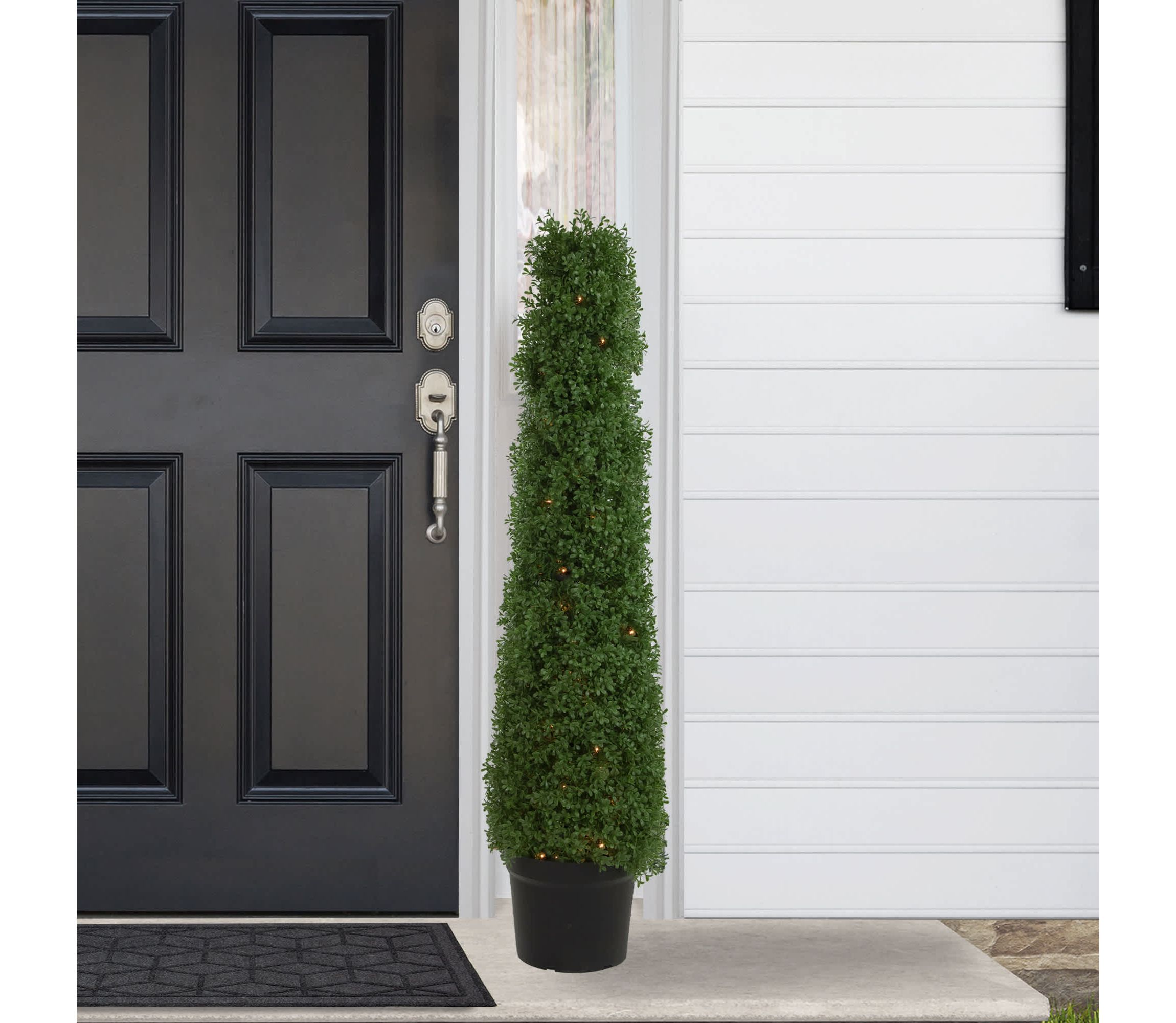 4 Pre-Lit Artificial Boxwood Cone Topiary Tree with Pot  Clear Lights