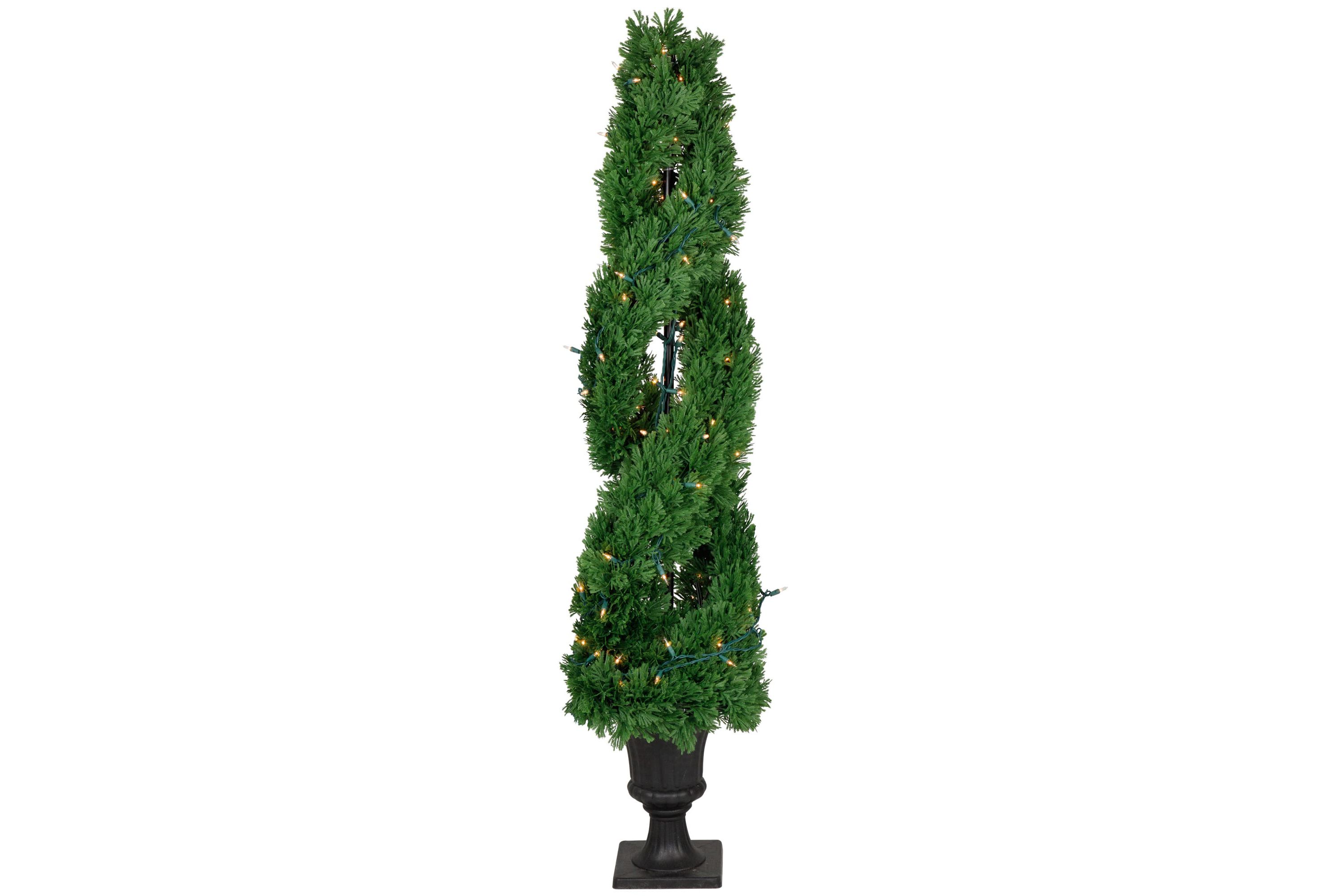 Real Touchâ„¢ Artificial Pre-Lit Cedar Double Spiral Topiary Tree  Clear Lights 4.5