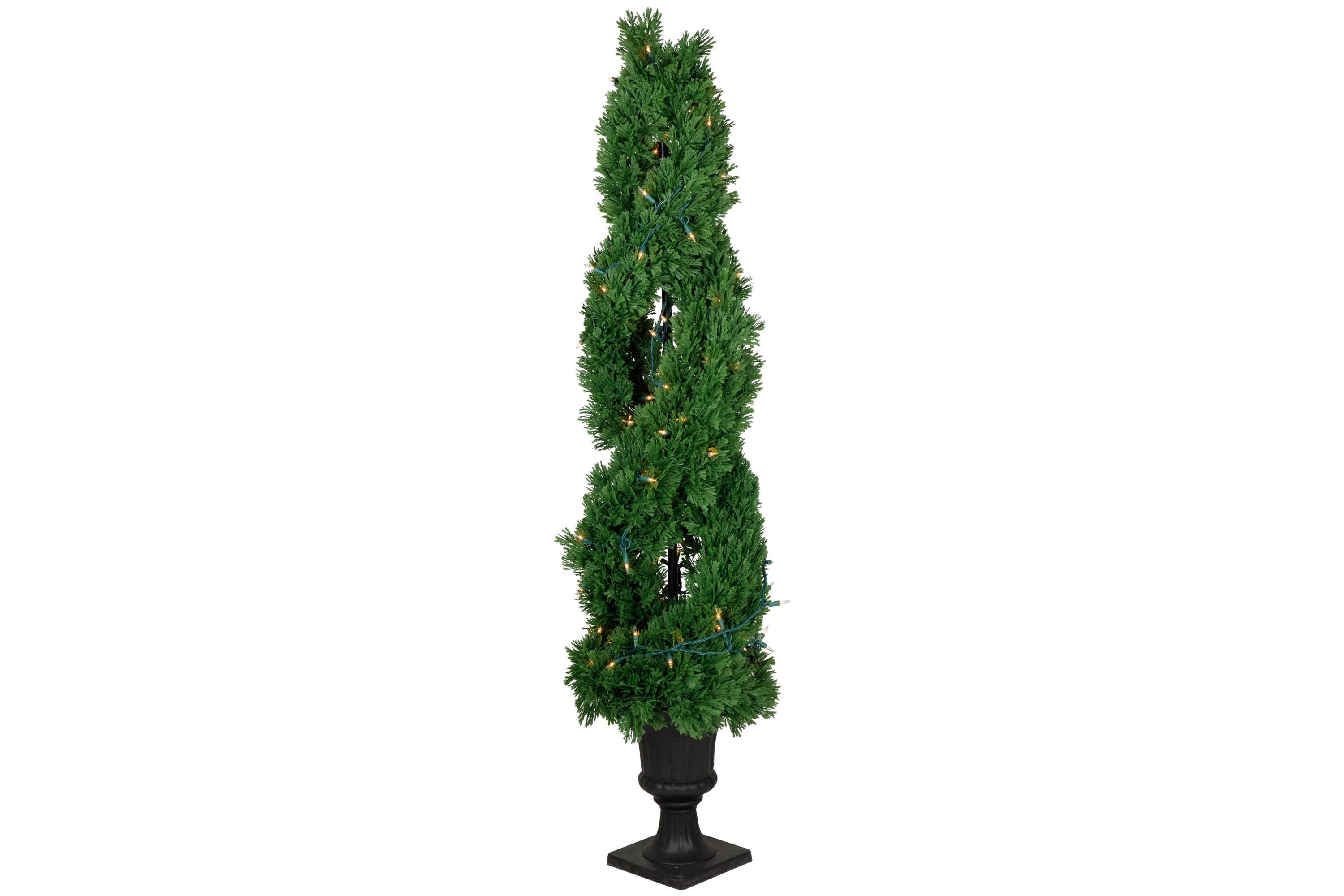 Real Touchâ„¢ Artificial Pre-Lit Cedar Double Spiral Topiary Tree  Clear Lights 4.5