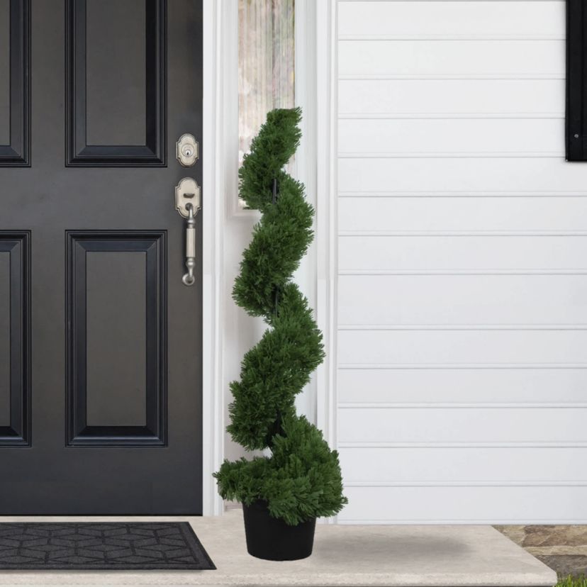 Real Touch™ Artificial Cedar Spiral Topiary Tree in Black Pot  Unlit - 4