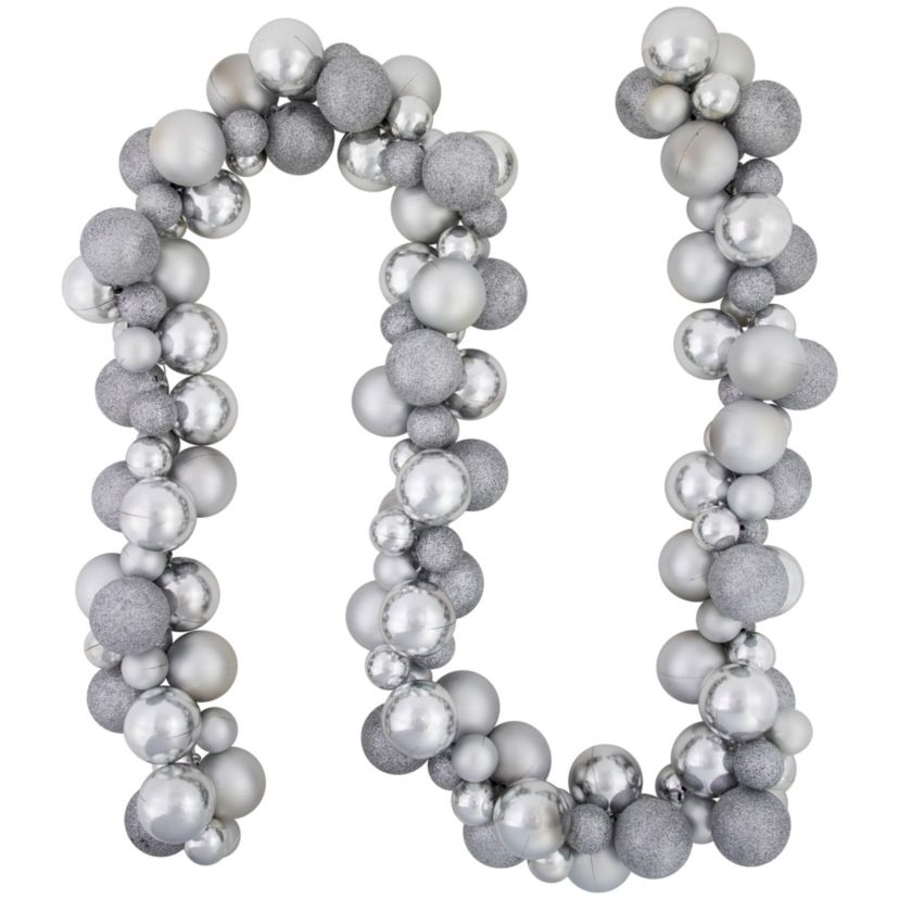 6ft Silver Shatterproof Ball 3-Finish Christmas Garland