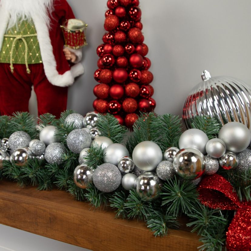 6ft Silver Shatterproof Ball 3-Finish Christmas Garland
