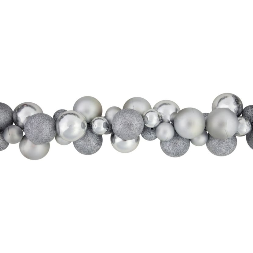 6ft Silver Shatterproof Ball 3-Finish Christmas Garland