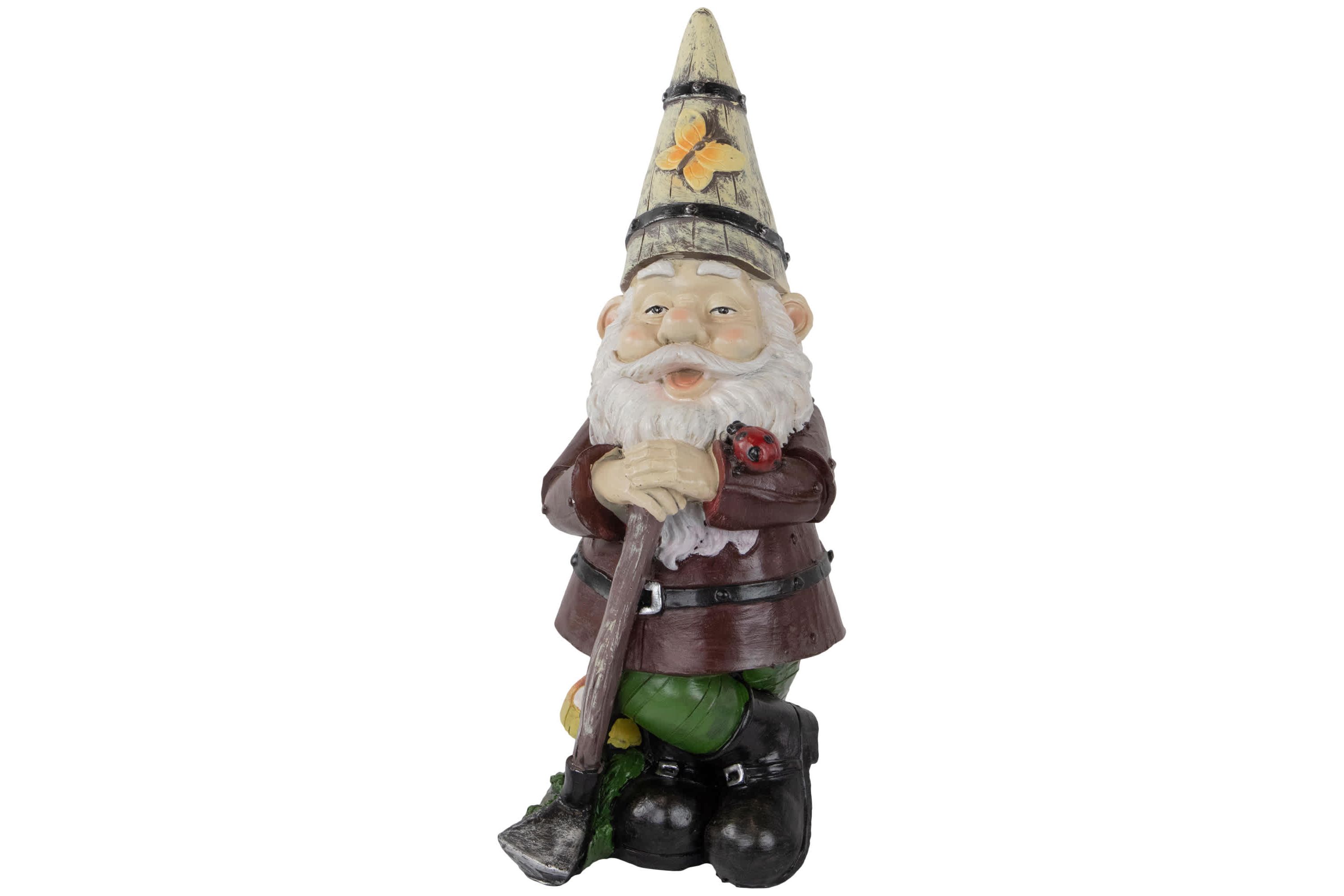 Gnome with Butterfly and Ladybug Outdoor Garden Statue - 15.25"