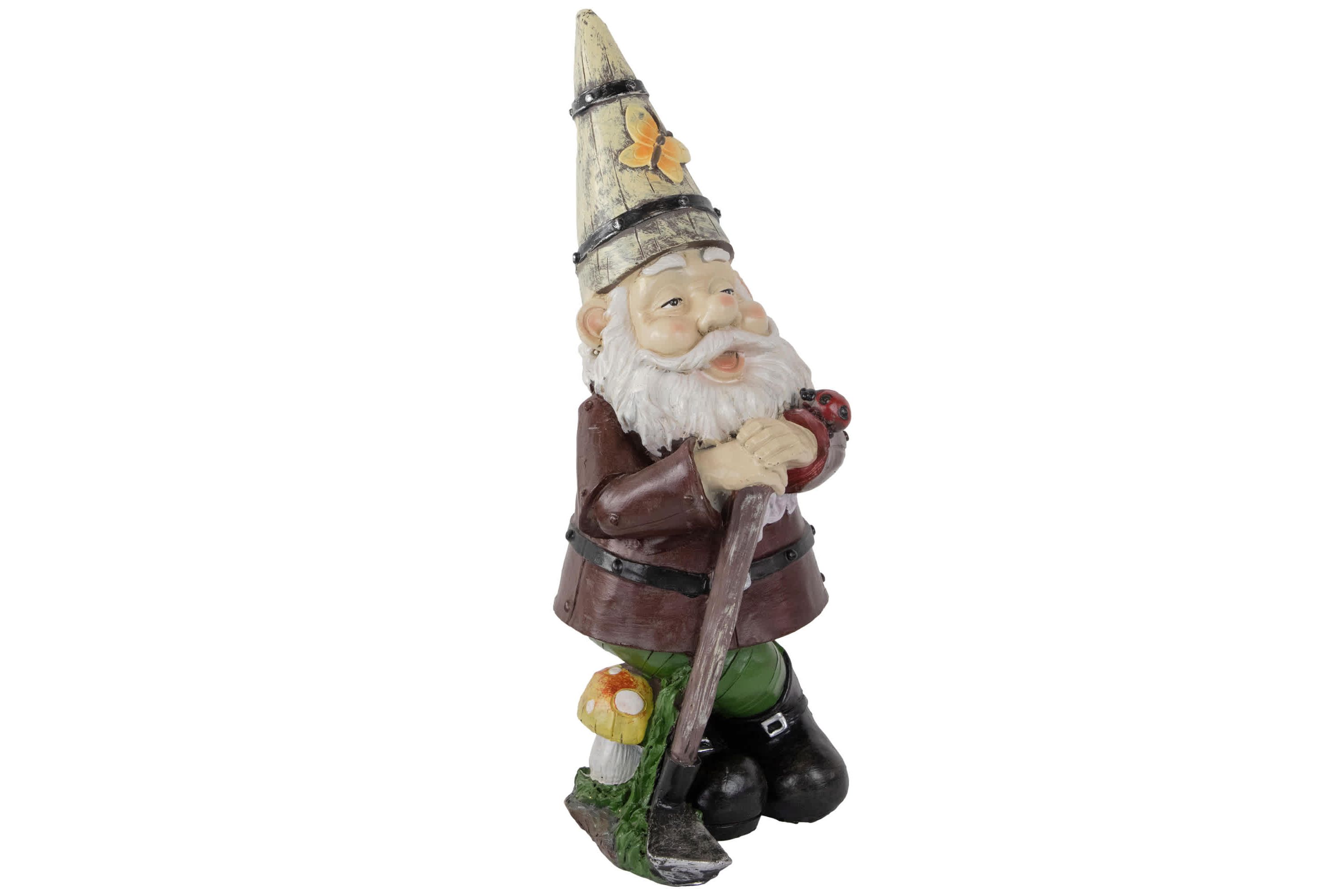 Gnome with Butterfly and Ladybug Outdoor Garden Statue - 15.25"