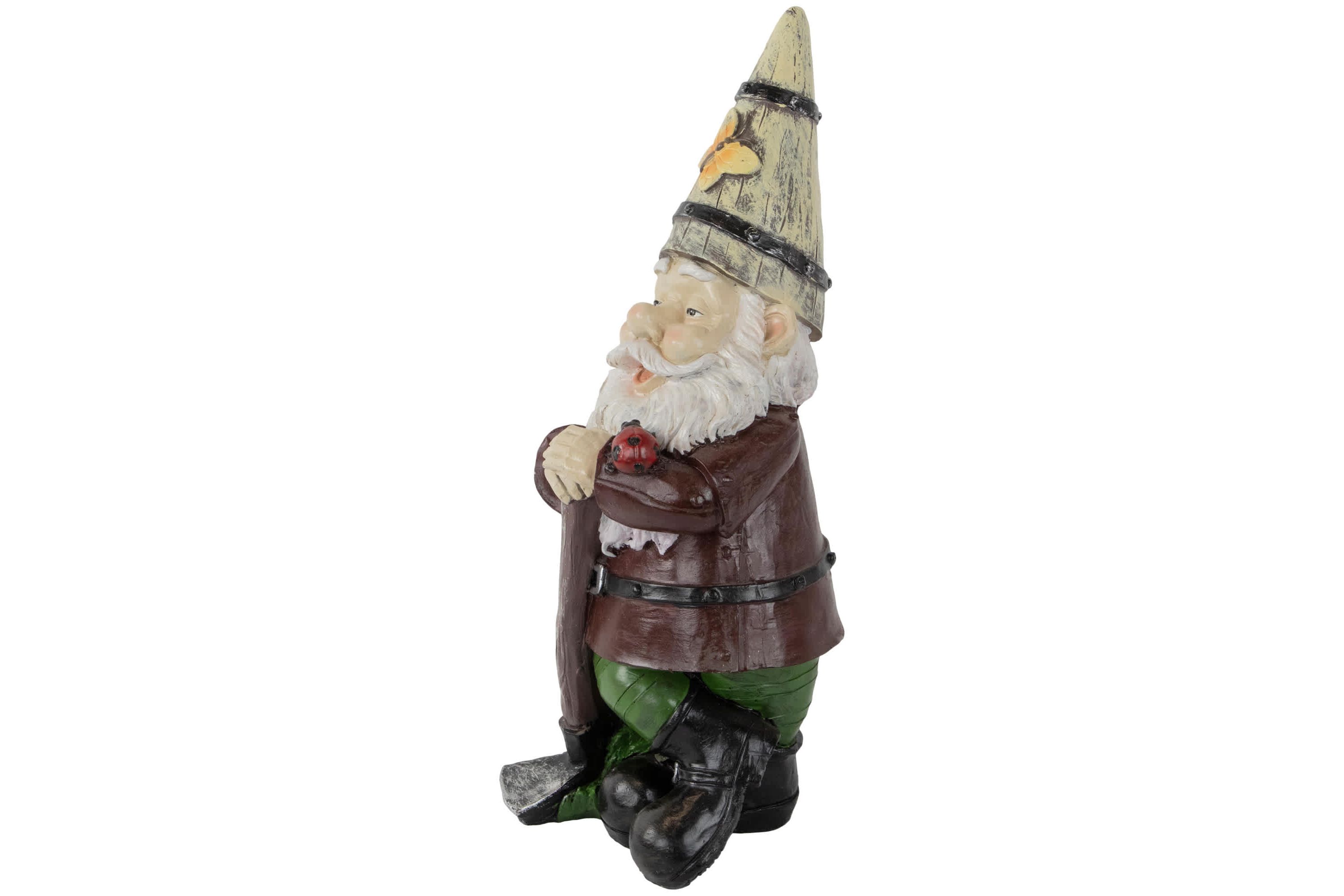 Gnome with Butterfly and Ladybug Outdoor Garden Statue - 15.25"