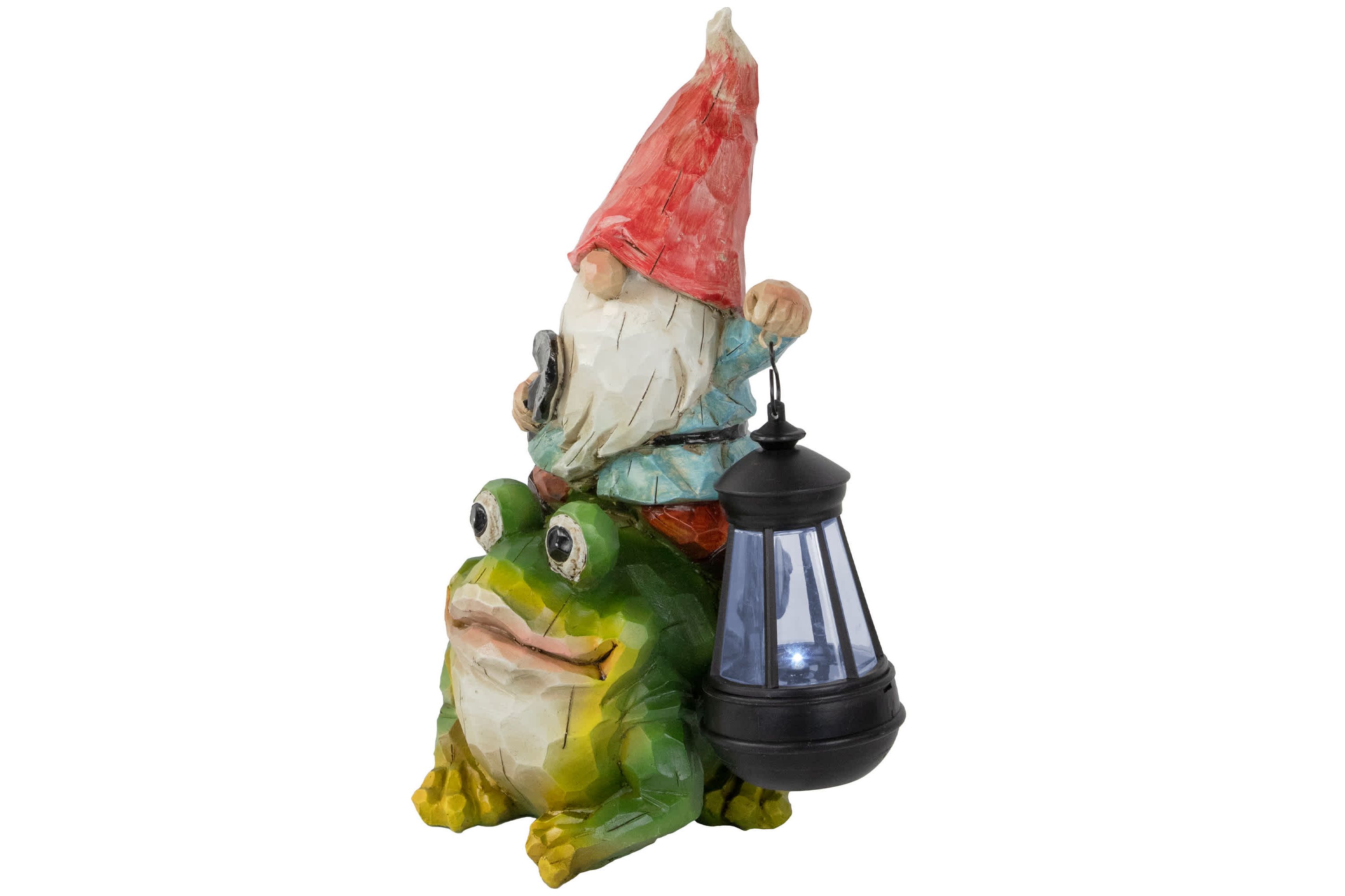 LED Solar Lighted Gnome and Frog Outdoor Garden Statue - 12.5"
