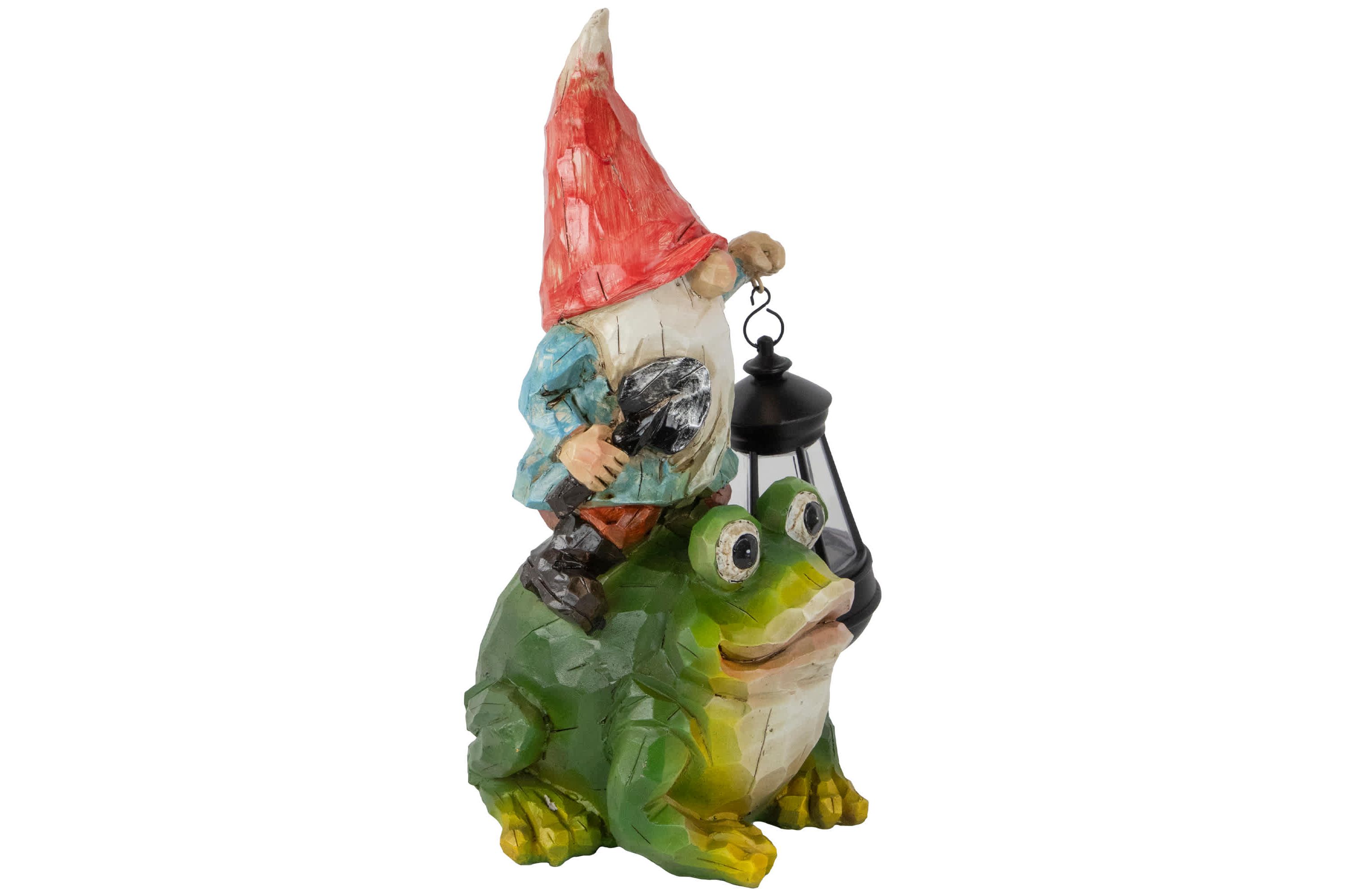 LED Solar Lighted Gnome and Frog Outdoor Garden Statue - 12.5"