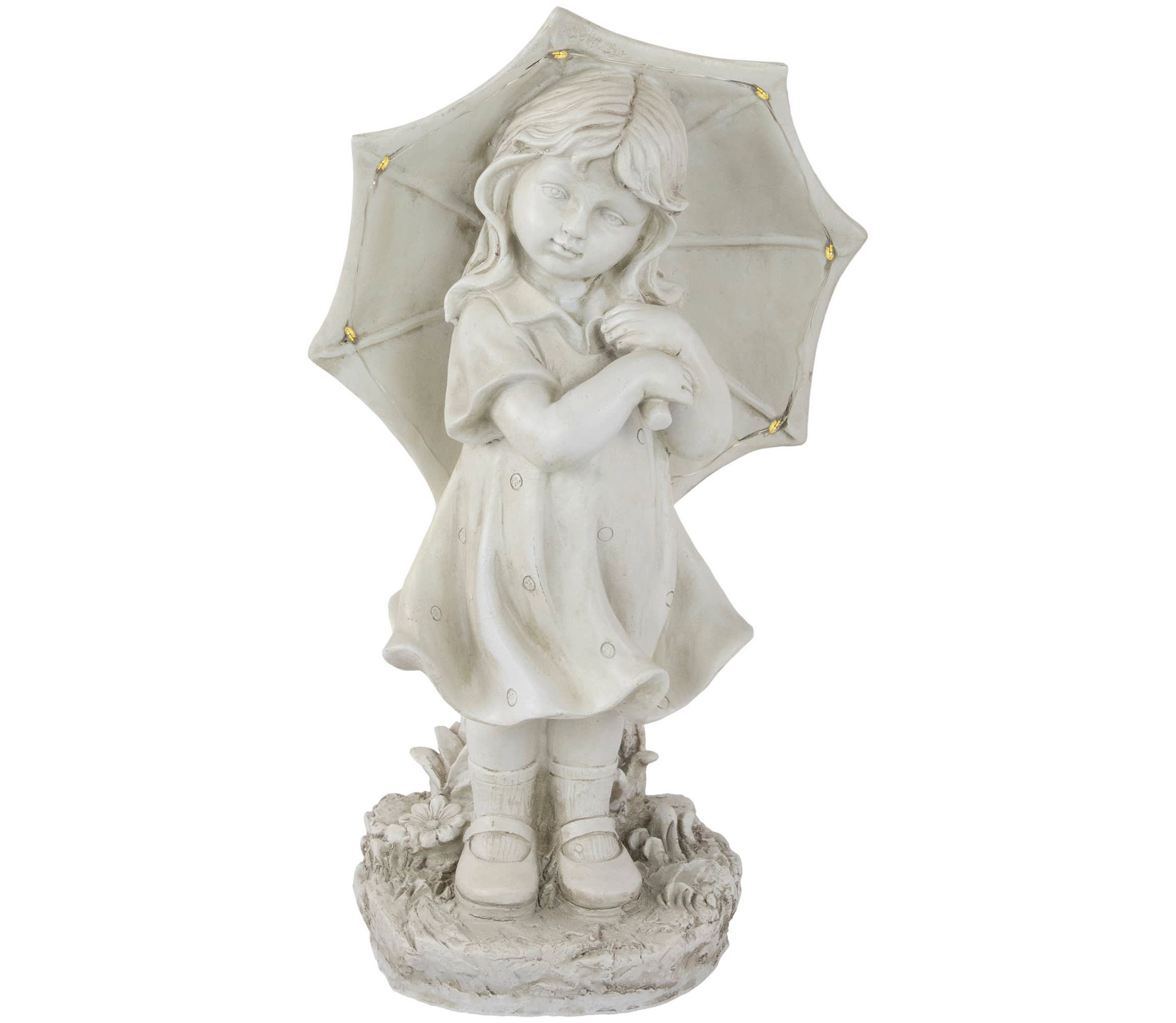 18" Solar LED Lighted Girl with Umbrella Outdoor Garden Statue