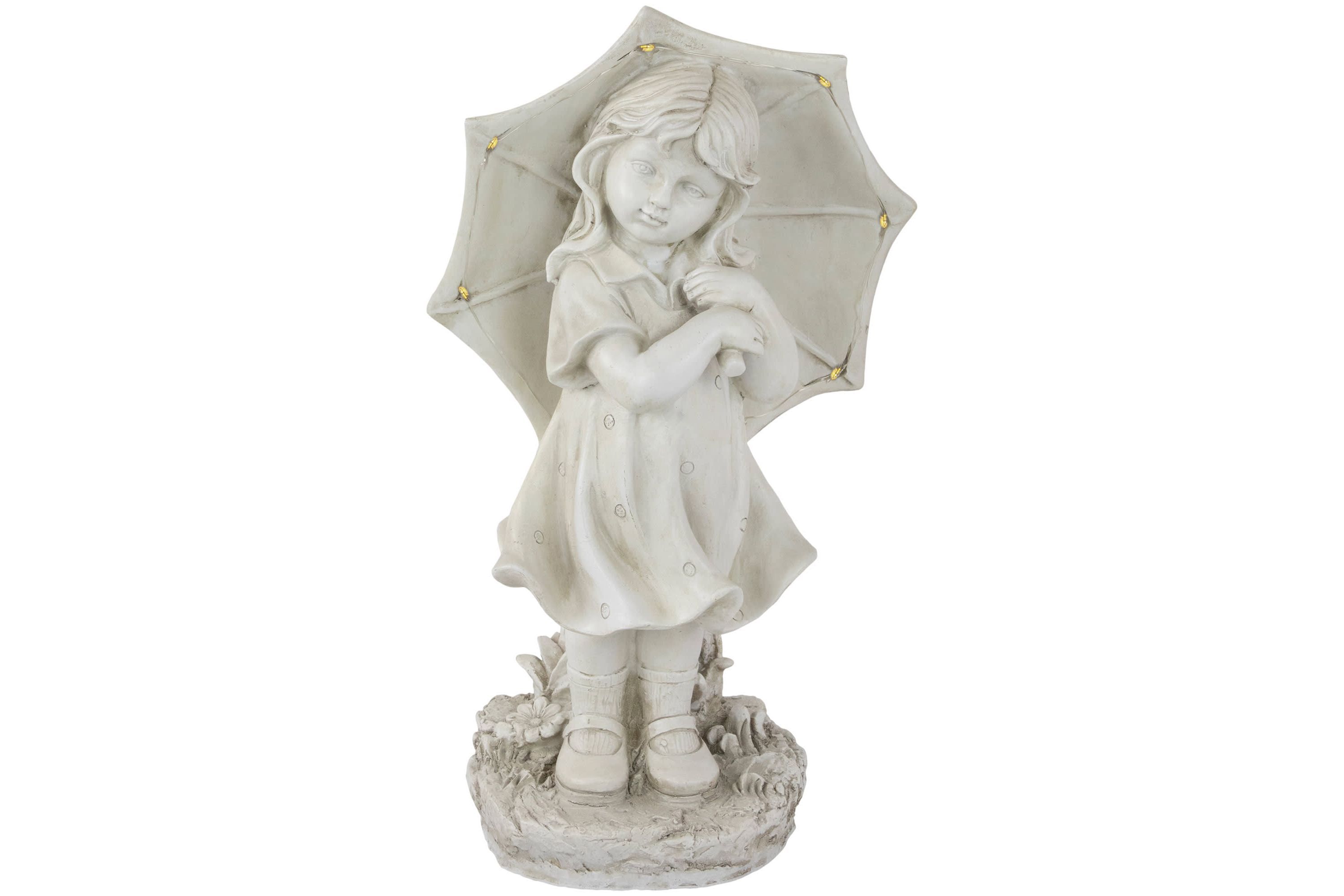 18" Solar LED Lighted Girl with Umbrella Outdoor Garden Statue