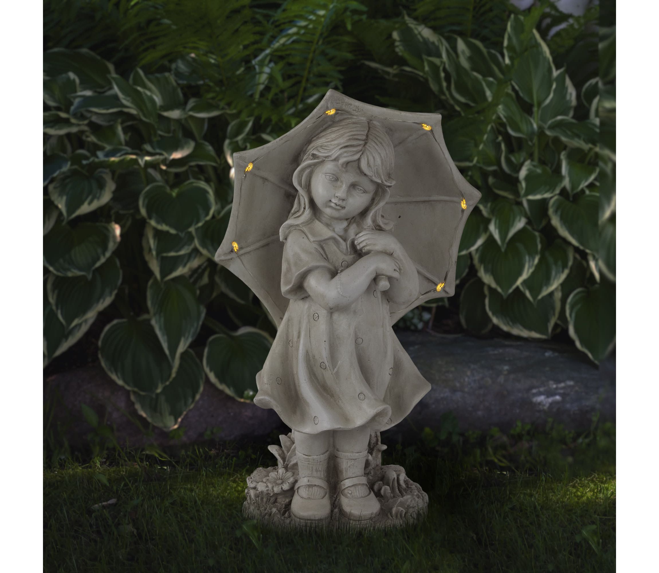 18" Solar LED Lighted Girl with Umbrella Outdoor Garden Statue