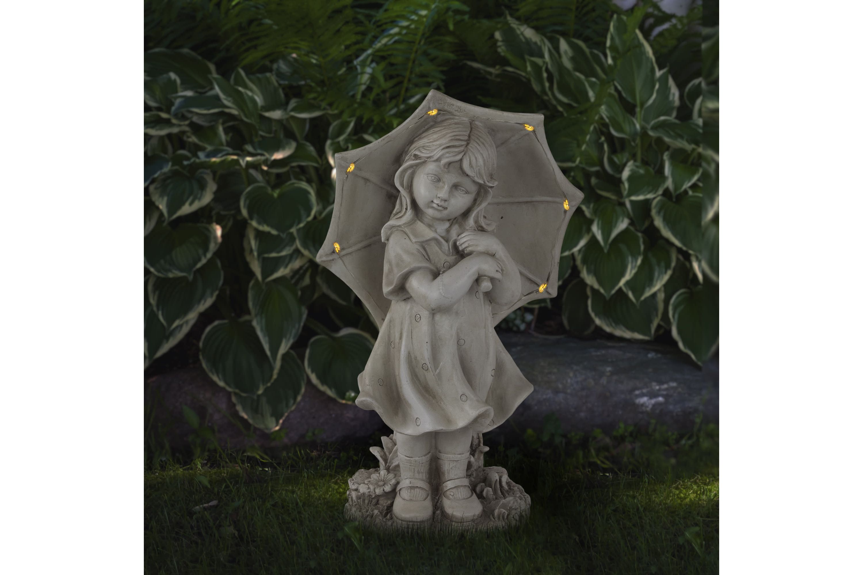 18" Solar LED Lighted Girl with Umbrella Outdoor Garden Statue
