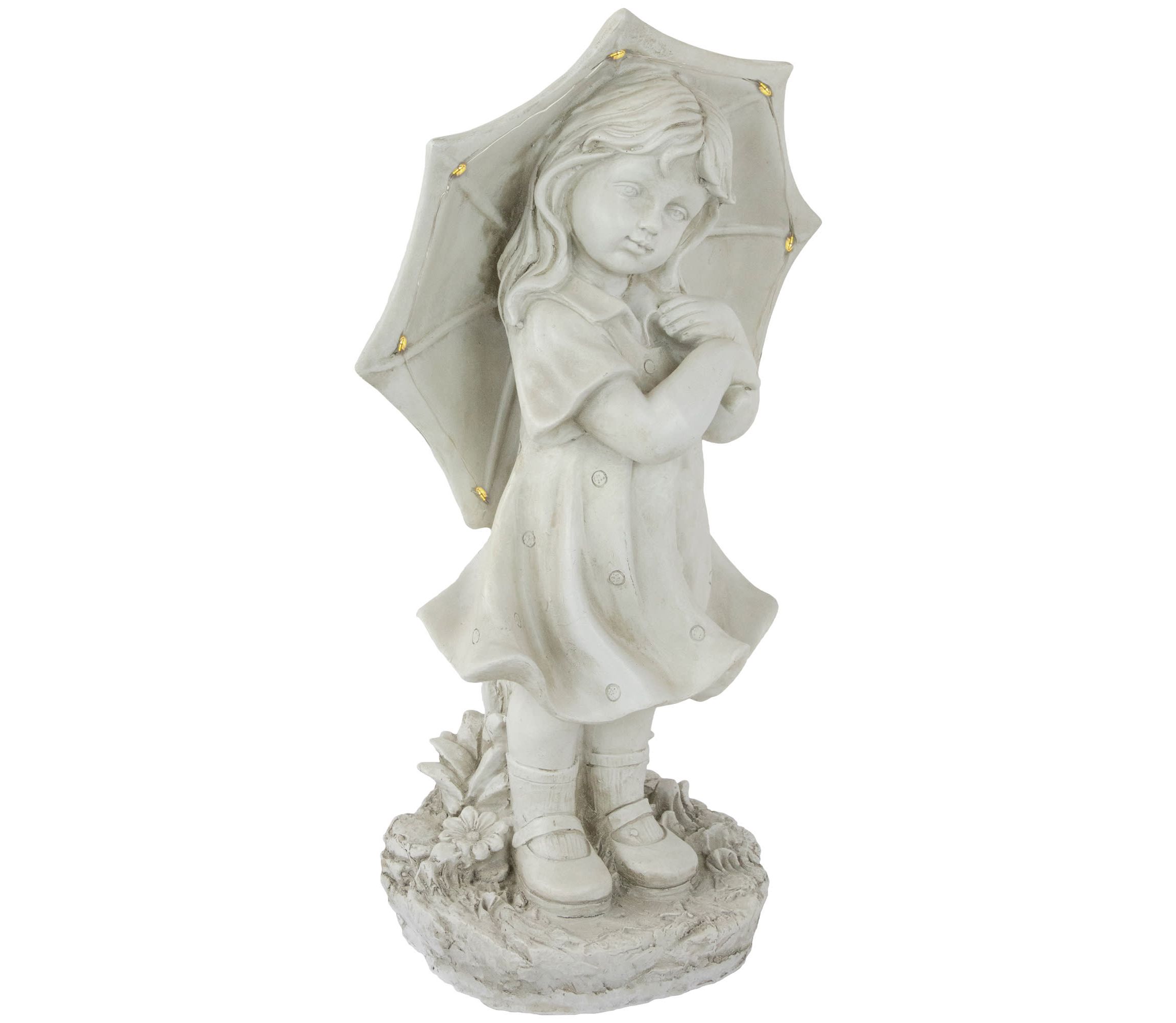 18" Solar LED Lighted Girl with Umbrella Outdoor Garden Statue