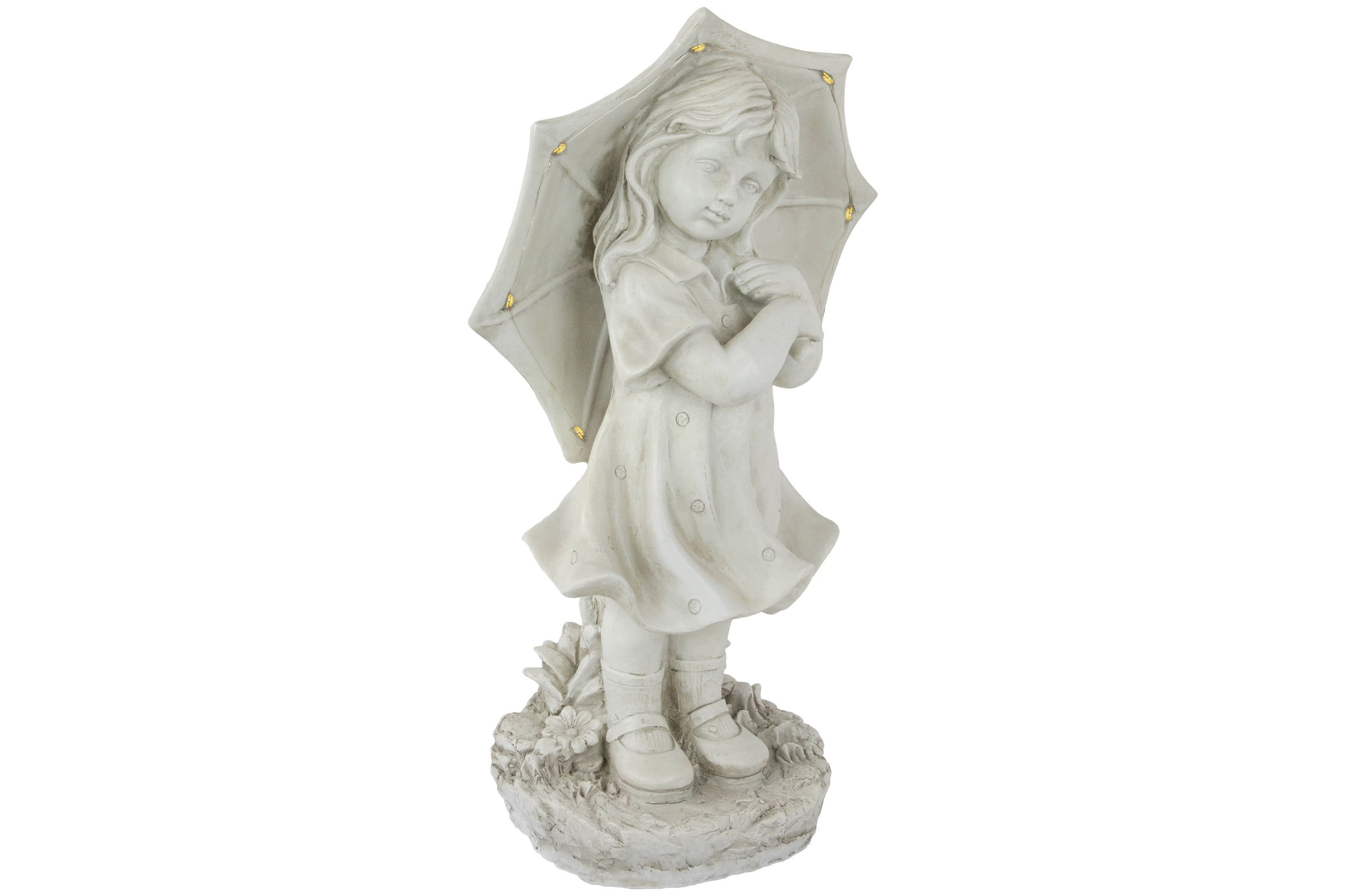 18" Solar LED Lighted Girl with Umbrella Outdoor Garden Statue