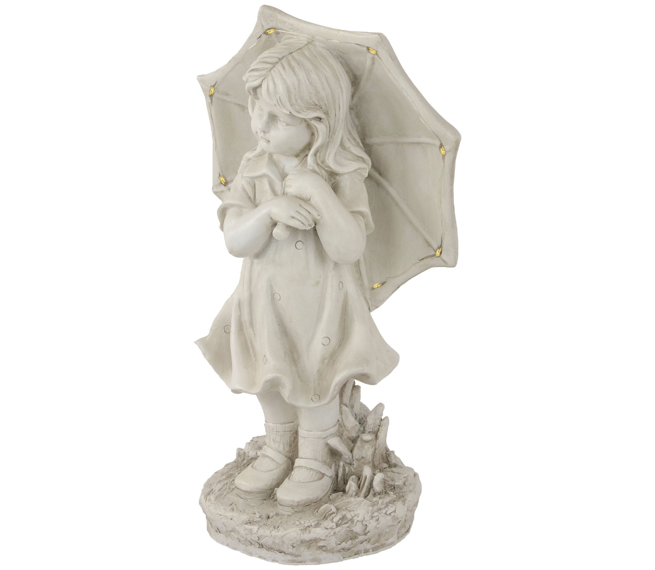 18" Solar LED Lighted Girl with Umbrella Outdoor Garden Statue