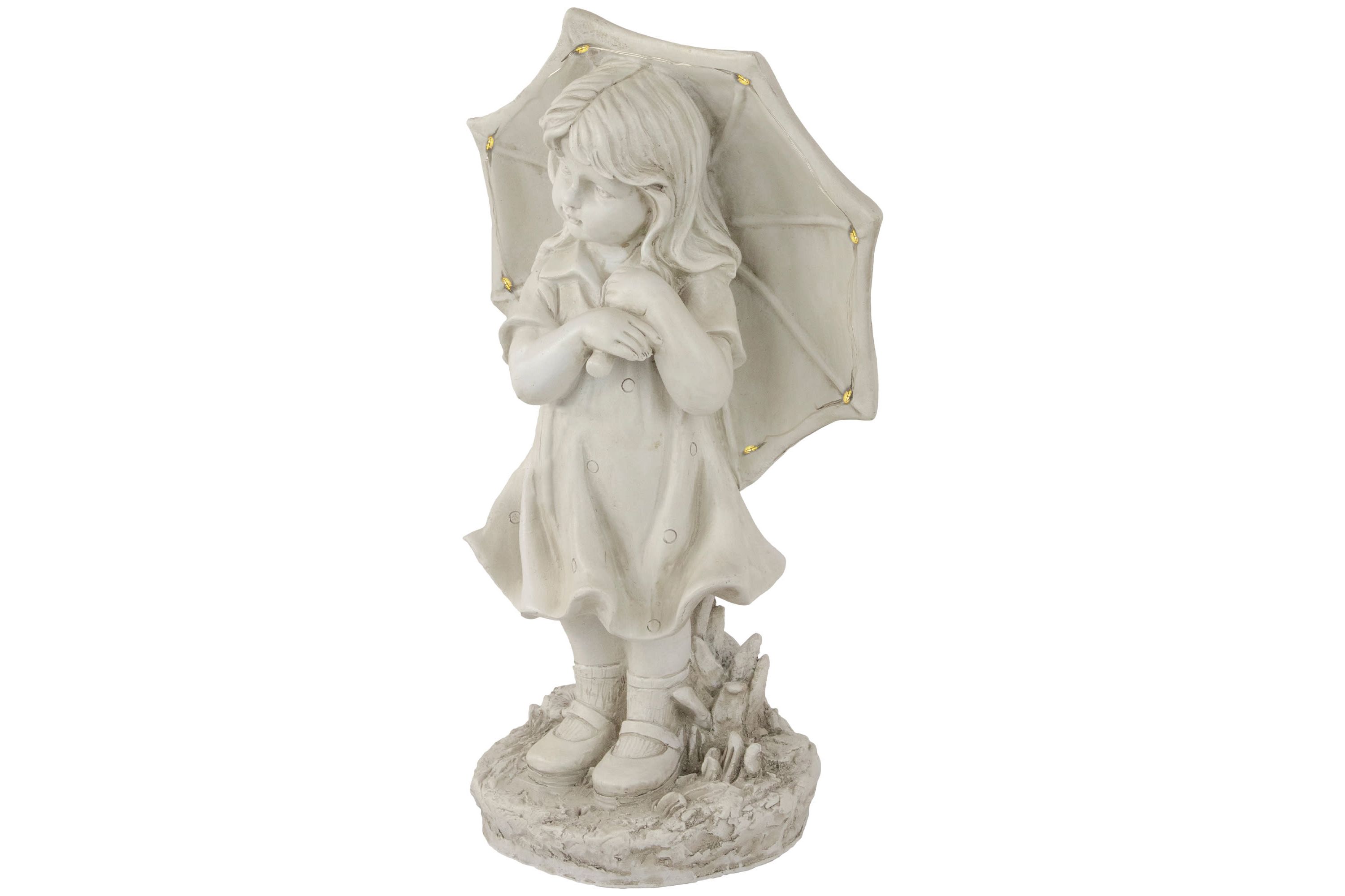18" Solar LED Lighted Girl with Umbrella Outdoor Garden Statue