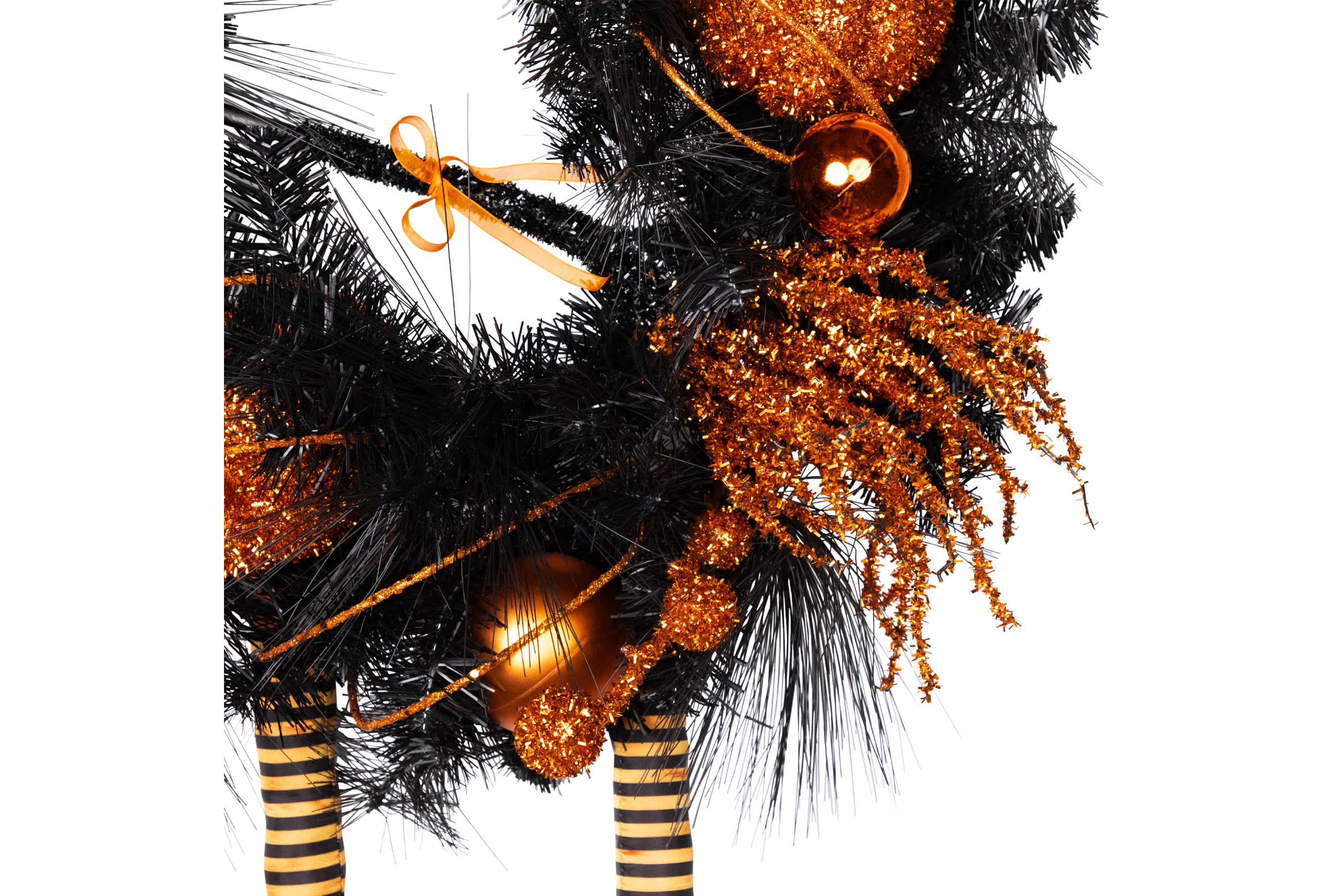 Orange and Black Witch and Pumpkins Halloween Wreath  24-Inch  Unlit