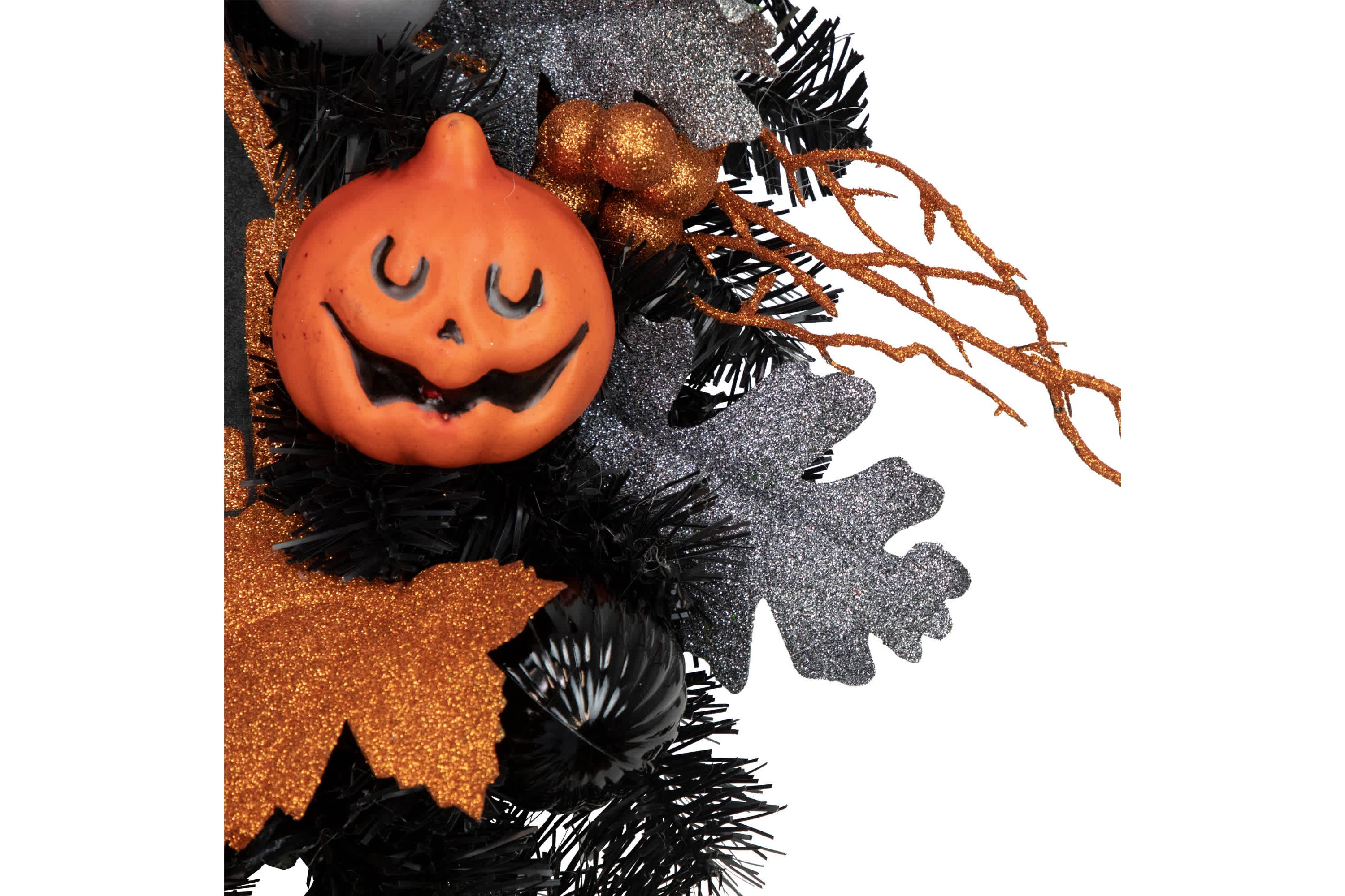 Orange and Black Haunted House Halloween Wreath  24-Inch  Unlit