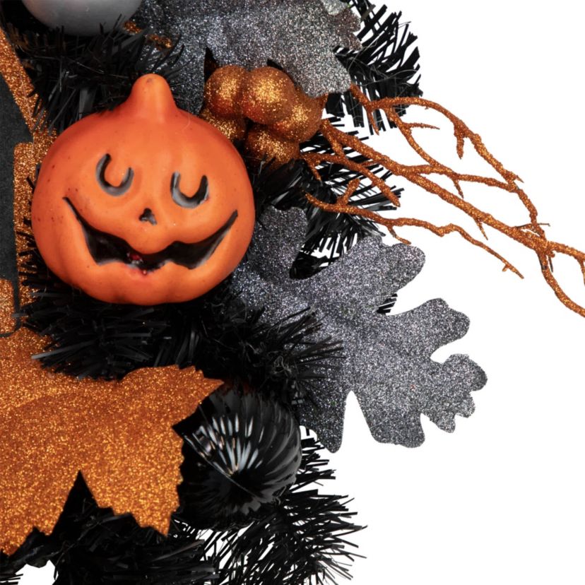 Orange and Black Haunted House Halloween Wreath  24-Inch  Unlit