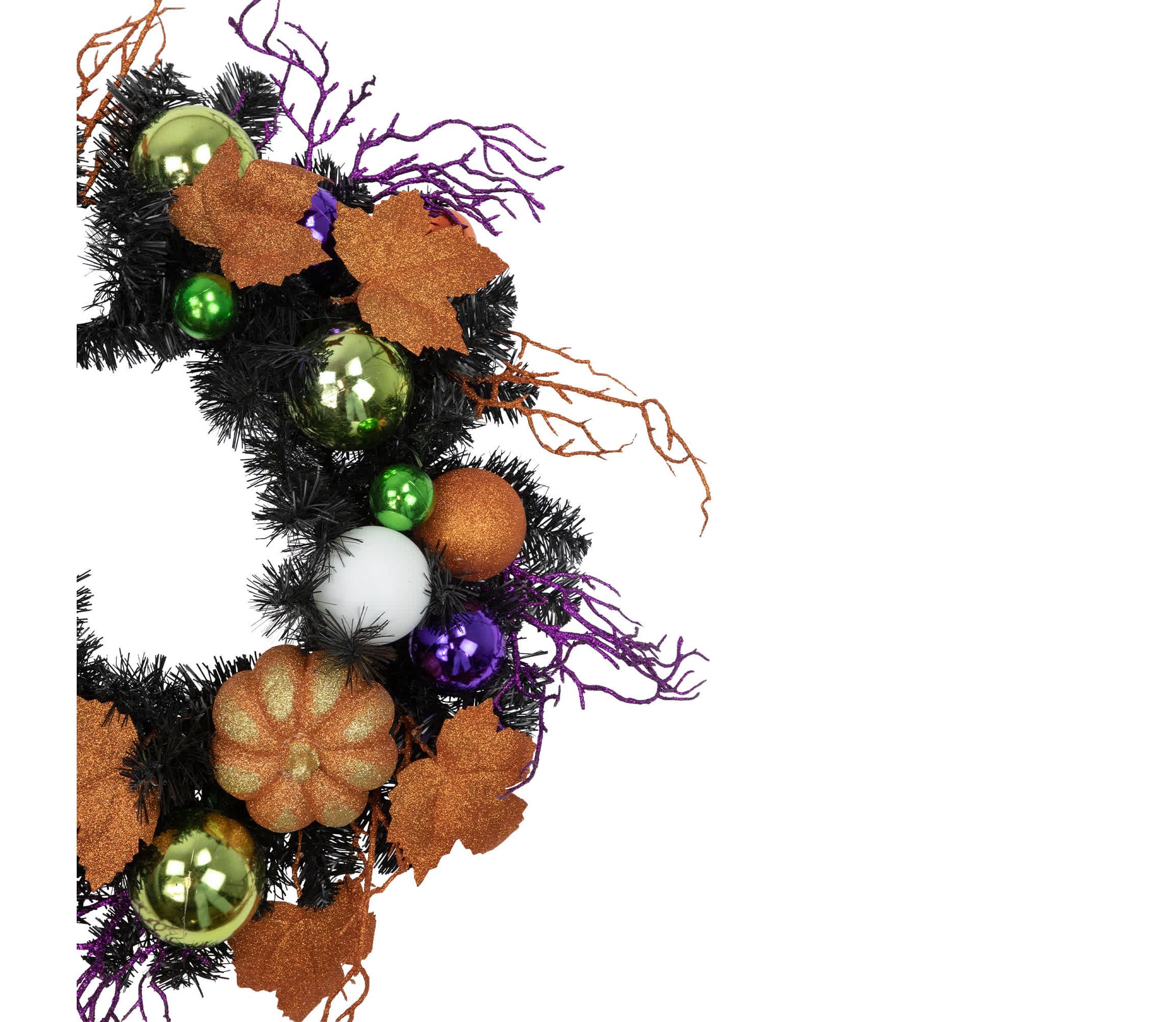 Jack-O-Lantern in Witches Hat Halloween Pine Wreath  24-Inch  Unlit